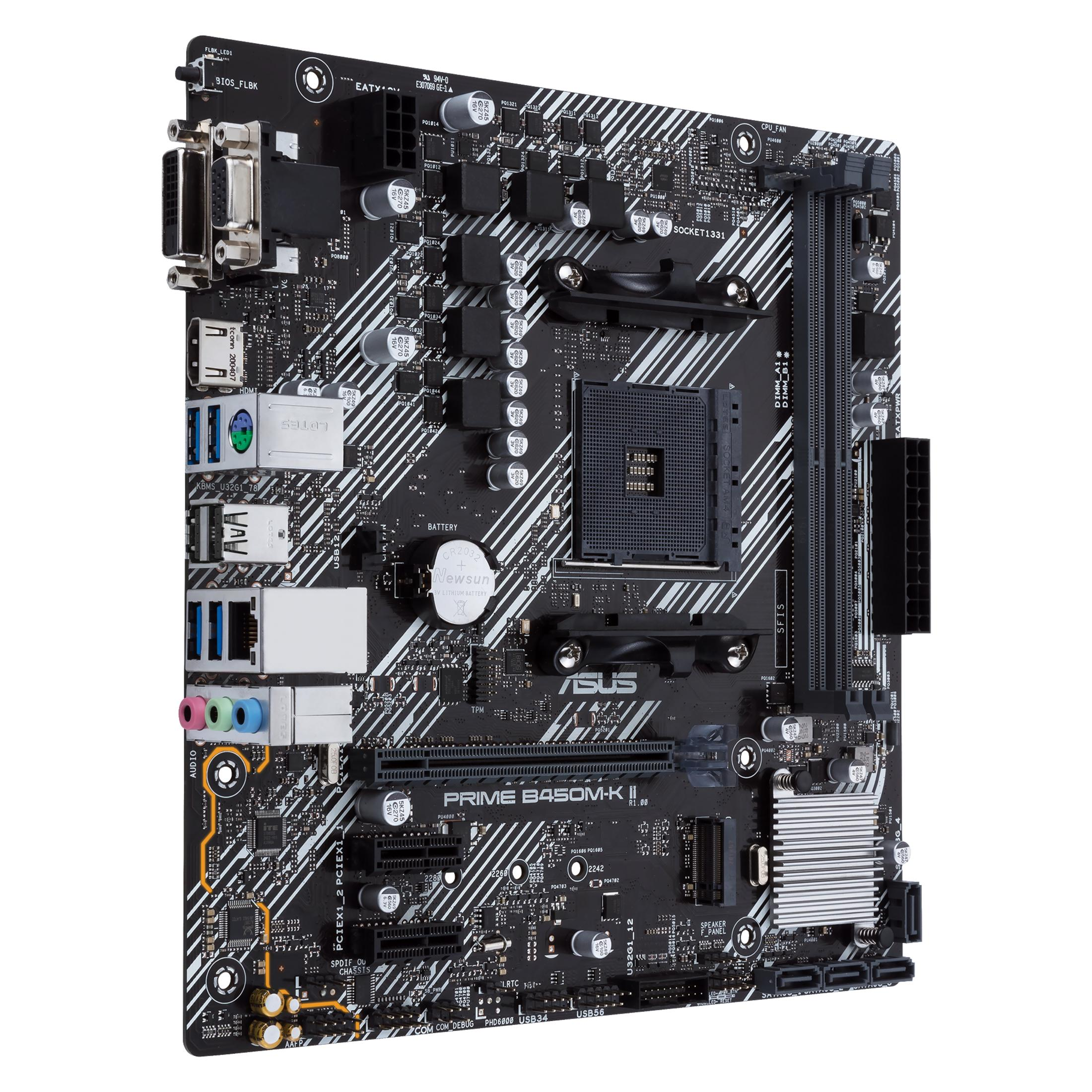 Scheda madre con molti componenti, colore nero, varie porte e un socket CPU.