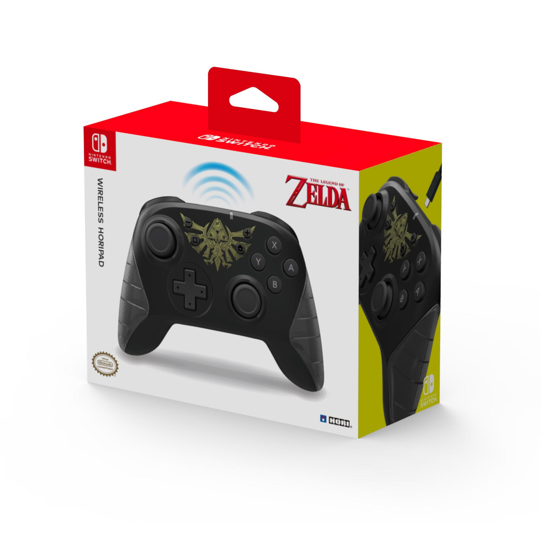 Nintendo Switch Zelda-Controller in einer Box. Der Controller ist schwarz.