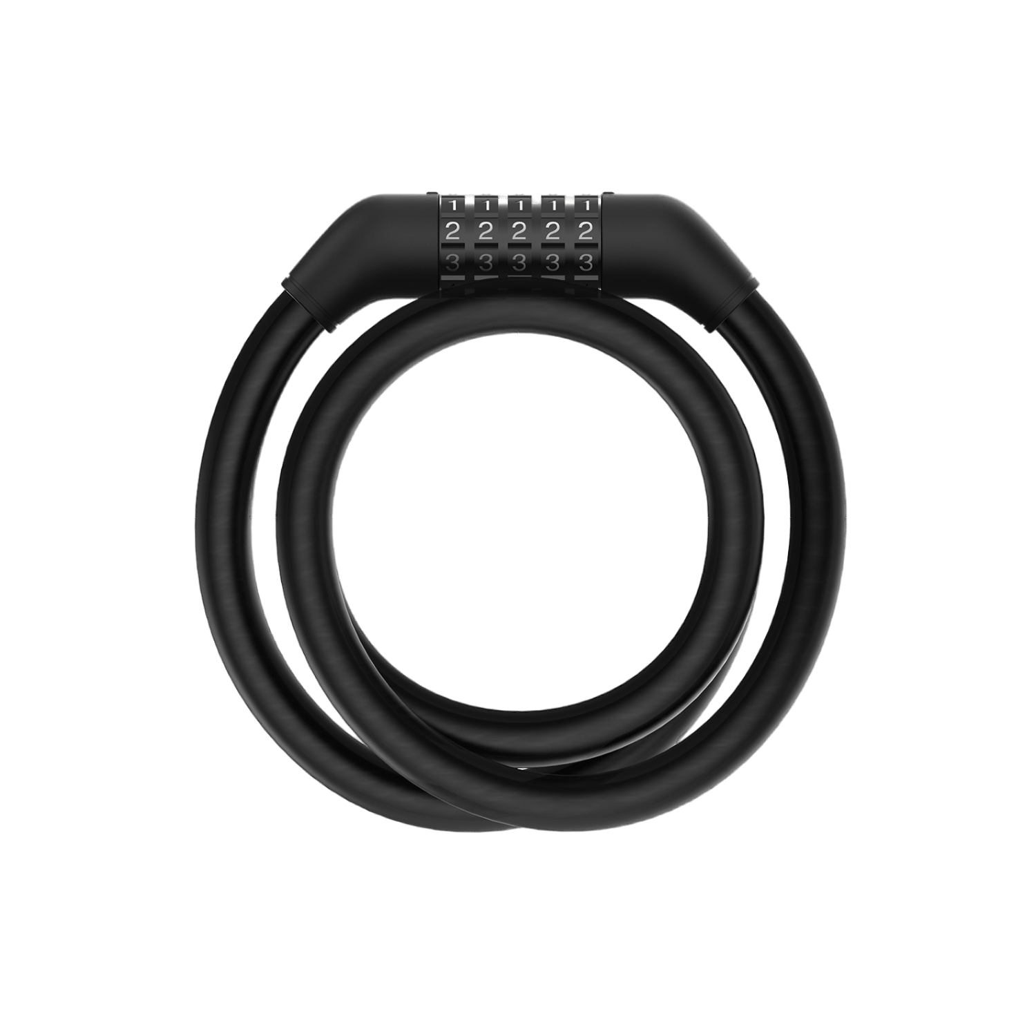 Candado de bicicleta de combinación negro. Los números son 22222 y 33333.