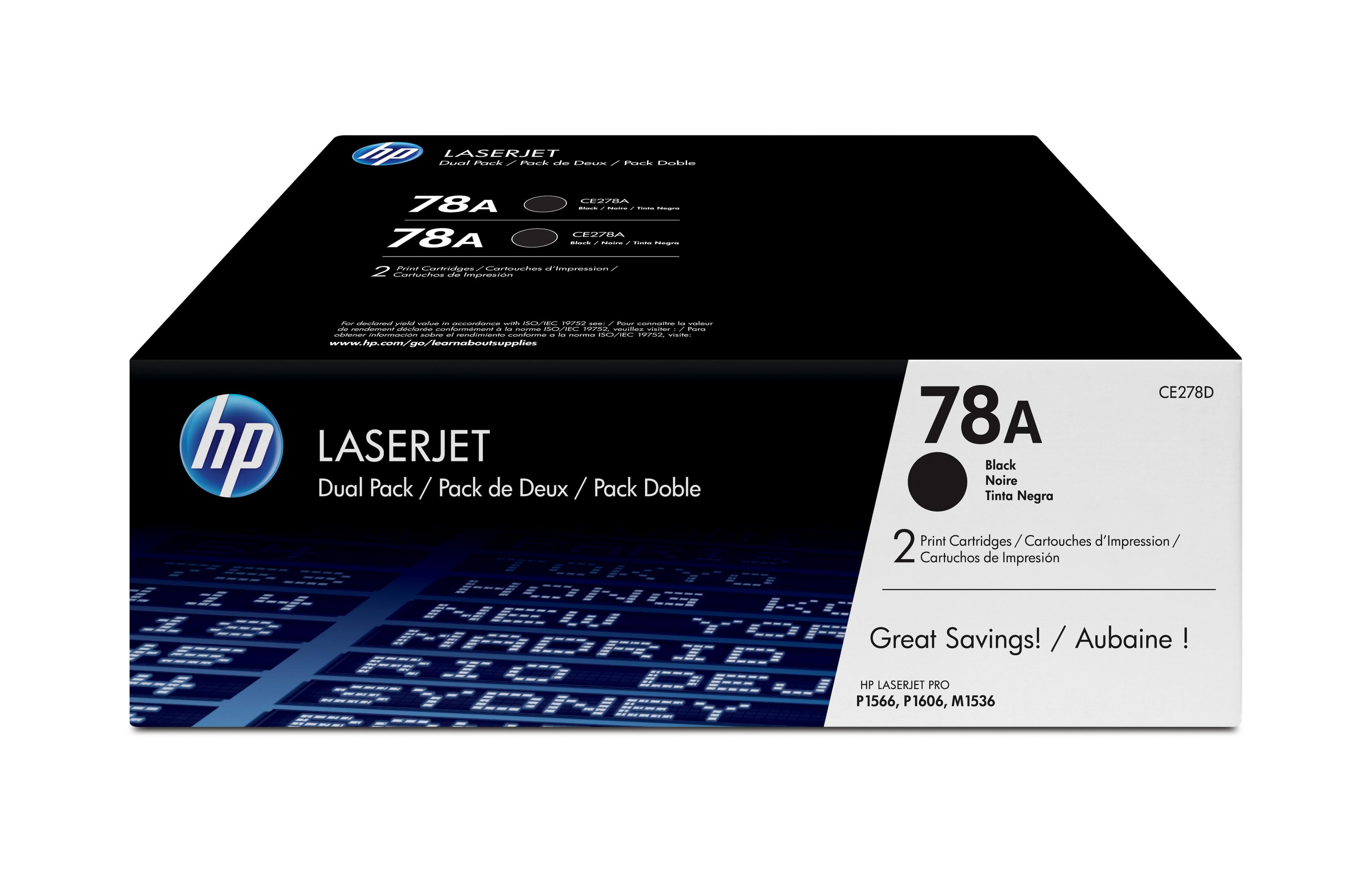 HP LaserJet 78A Dual Pack, dwa czarne wkłady atramentowe.