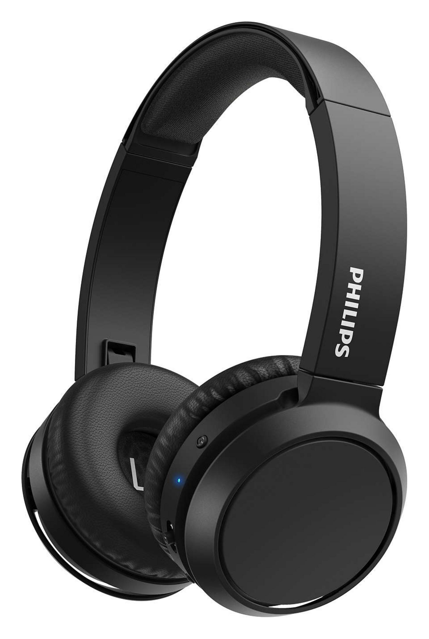 Schwarze Over-Ear-Kopfhörer. PHILIPS-Logo sichtbar.