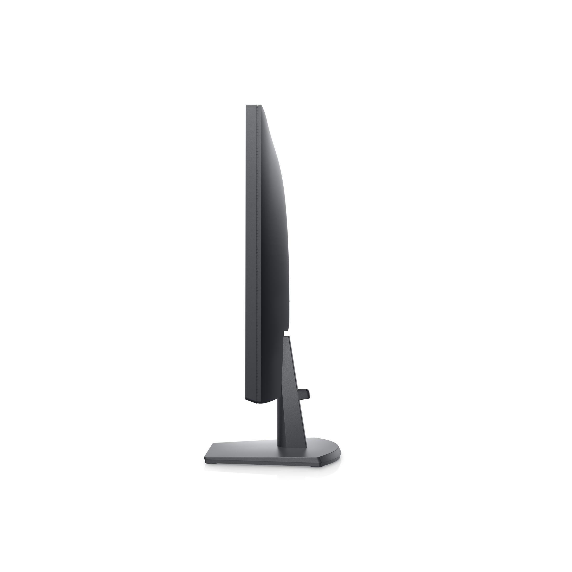 A thin black computer monitor. It has a stand and a black frame.