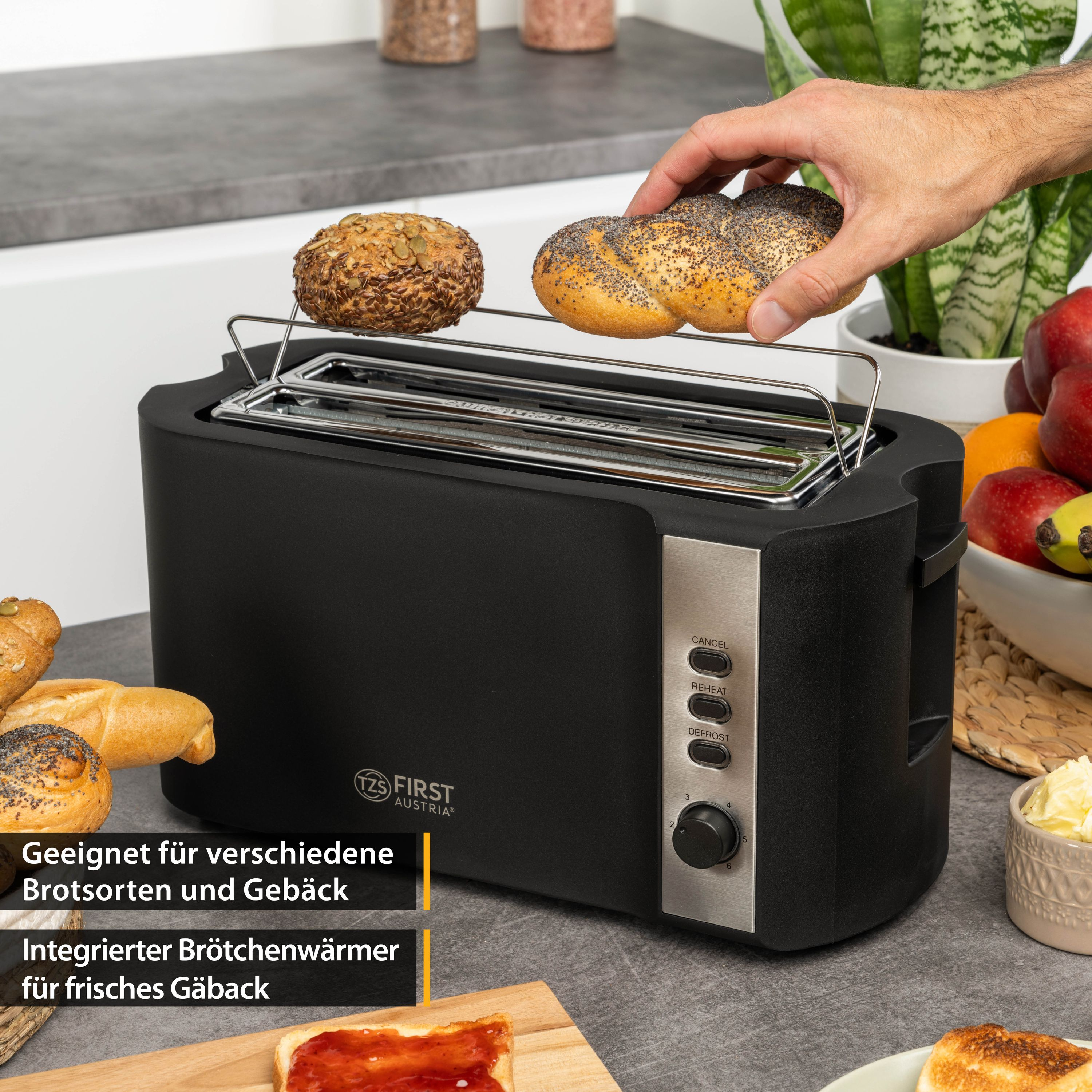 TZS FIRST AUSTRIA FA-5366-1 Toaster Schwarz/Edelstahl (1500 Watt, Schlitze: 4)