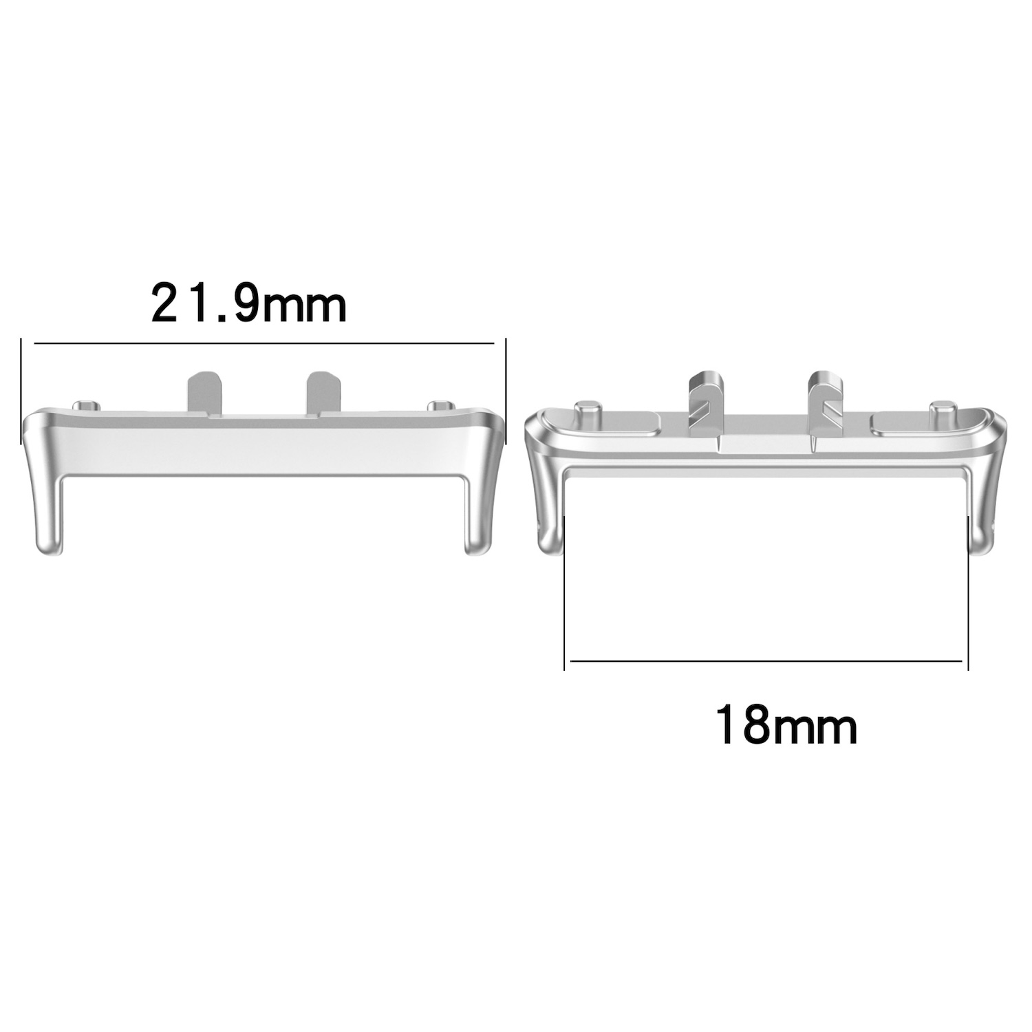 Zwei silberne Metallstücke mit Maßen. Eines ist 21,9 mm, das andere 18 mm.