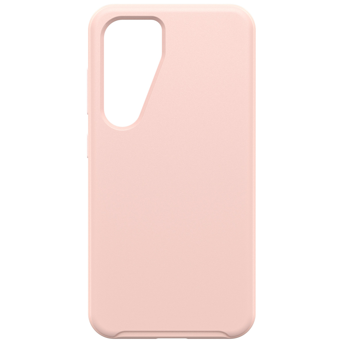 Custodia rosa per telefono con ritaglio per fotocamera e pulsanti laterali. Colore rosa chiaro.