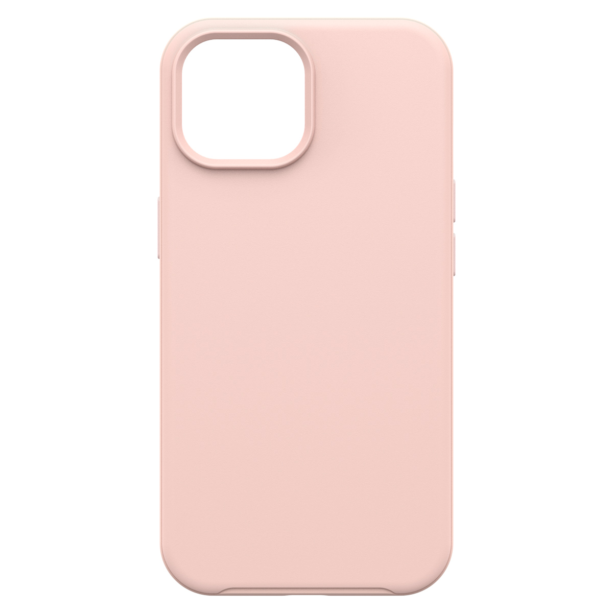 Roze telefoonhoesje met camera-uitsparing en zijknoppen. Effen kleur, eenvoudig ontwerp.