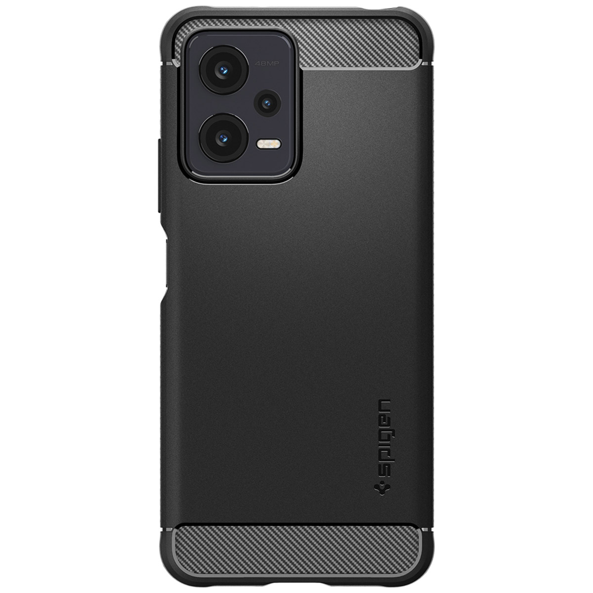 Czarne etui na telefon. Czarne etui z wycięciem na aparat, pokazujące detal z włókna węglowego.