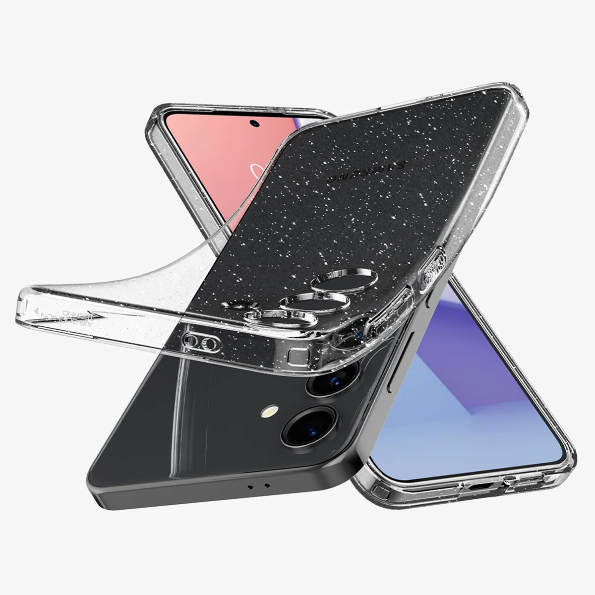 Transparante telefoonhoes met zwarte telefoon erin. Een andere telefoon erachter. De achtergrond is wit.