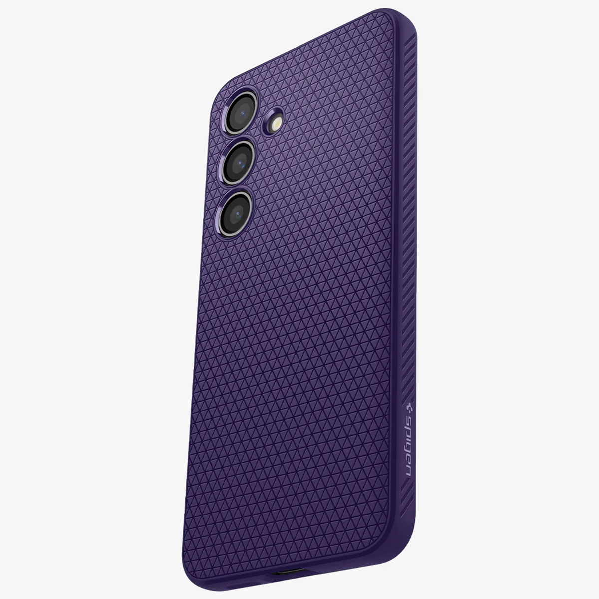 Custodia viola per telefono con motivo geometrico e il logo Spigen.