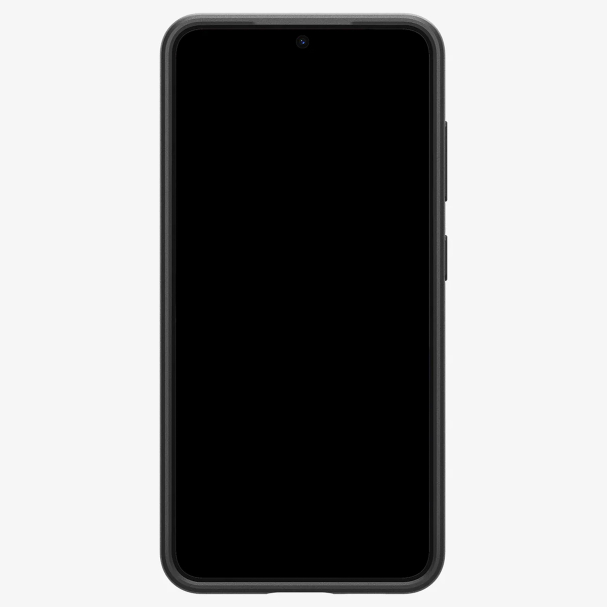 Ein schwarzes Telefon, das den Bildschirm zeigt. Der Bildschirm ist schwarz. Das Telefon hat einen Rahmen.