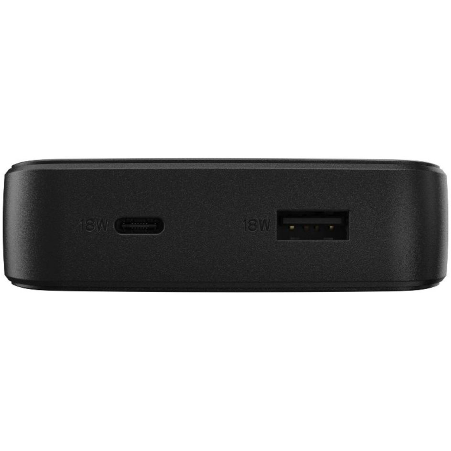 Power bank nero con due porte etichettate '18W' e una porta USB-C.