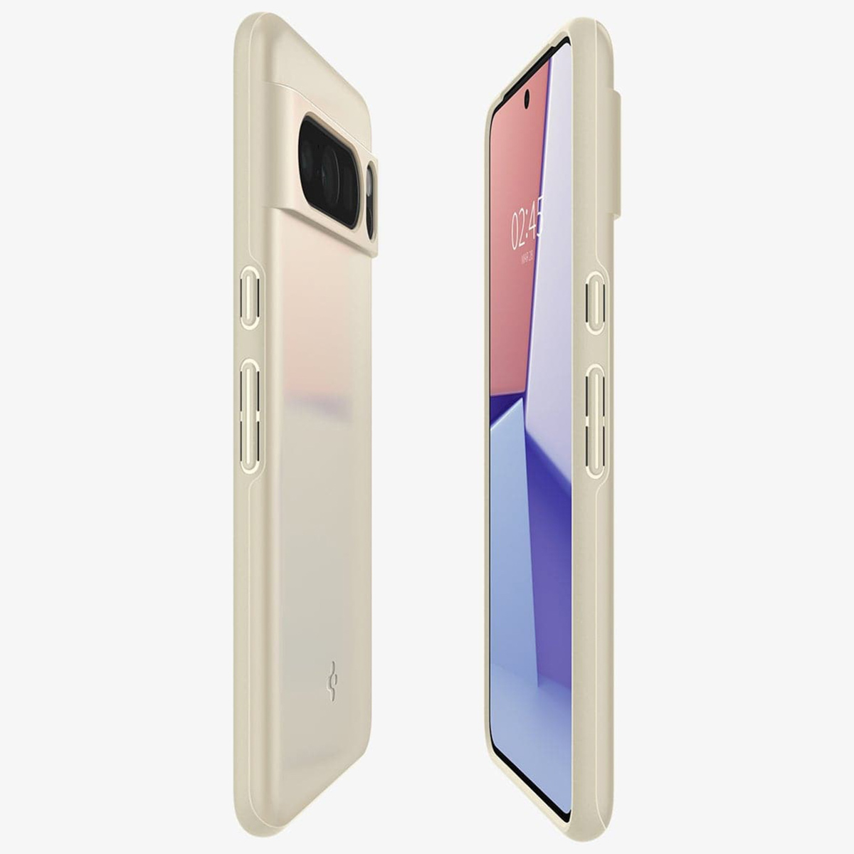 Deux téléphones, l'un dans un étui beige, l'autre ouvert montrant l'écran.