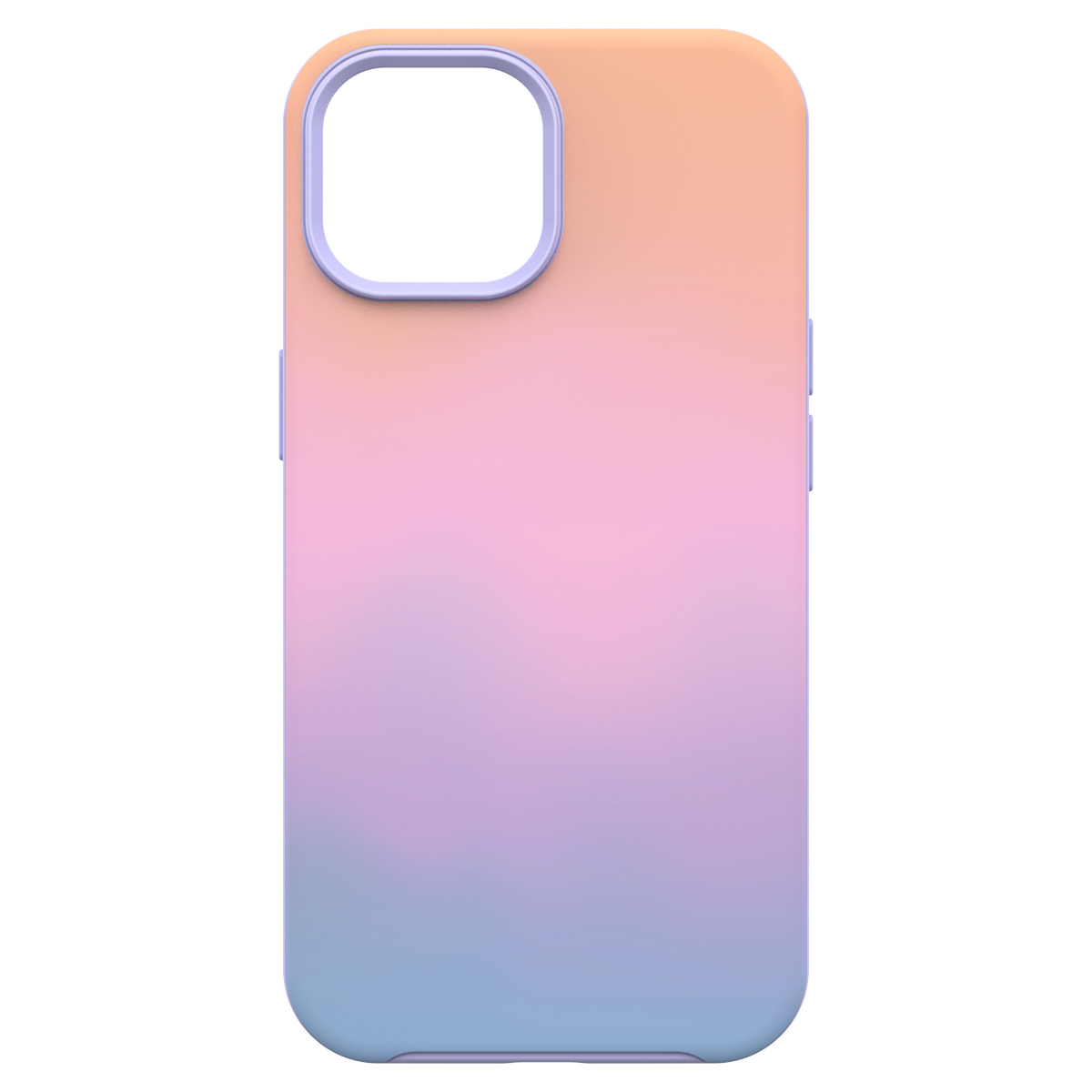 Telefoonhoesje met een kleurovergang van perzik naar lavendel naar blauw. De hoes heeft een camera-uitsparing.
