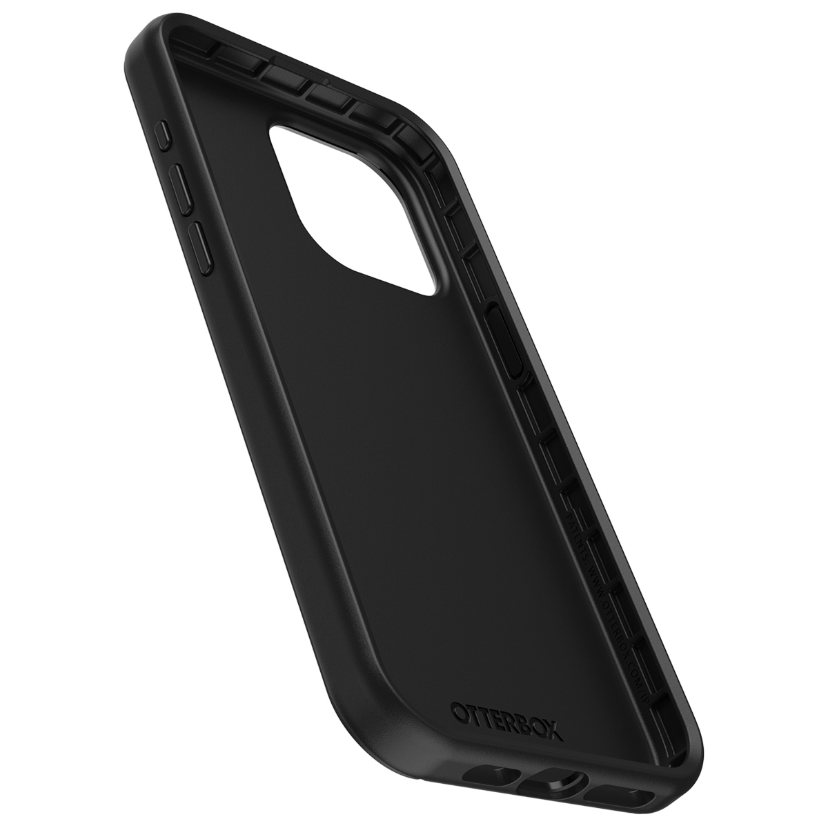 Innenseite der schwarzen Handyhülle. Die Hülle hat einen Kameraausschnitt, und das Otterbox-Logo ist sichtbar.