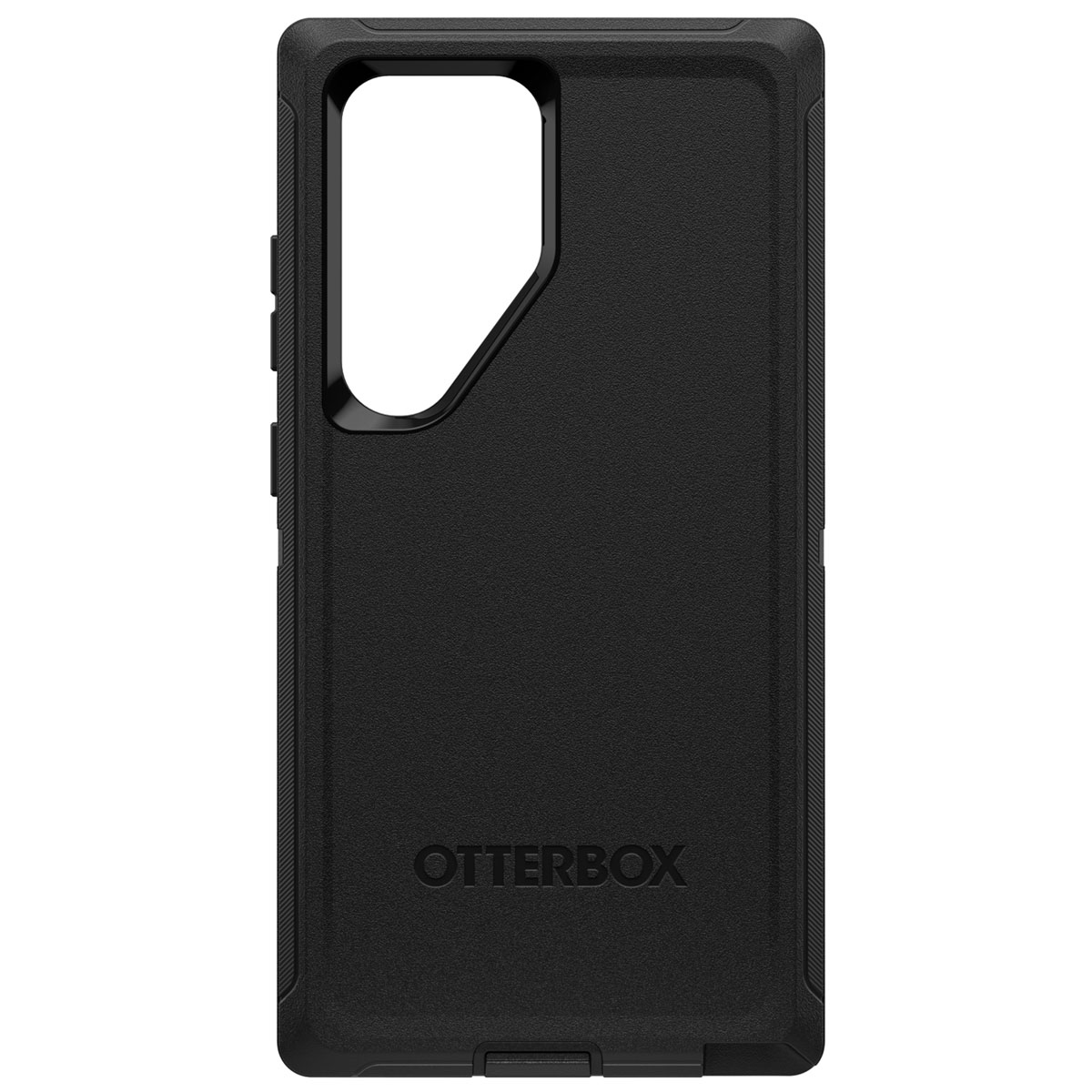 Zwarte Otterbox telefoonhoes. Getextureerd oppervlak en camera-uitsparing.