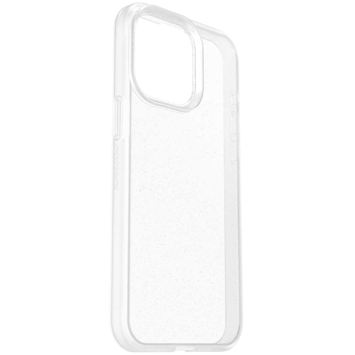 Coque de téléphone transparente. Vue latérale. Matériau transparent avec logo Otterbox.
