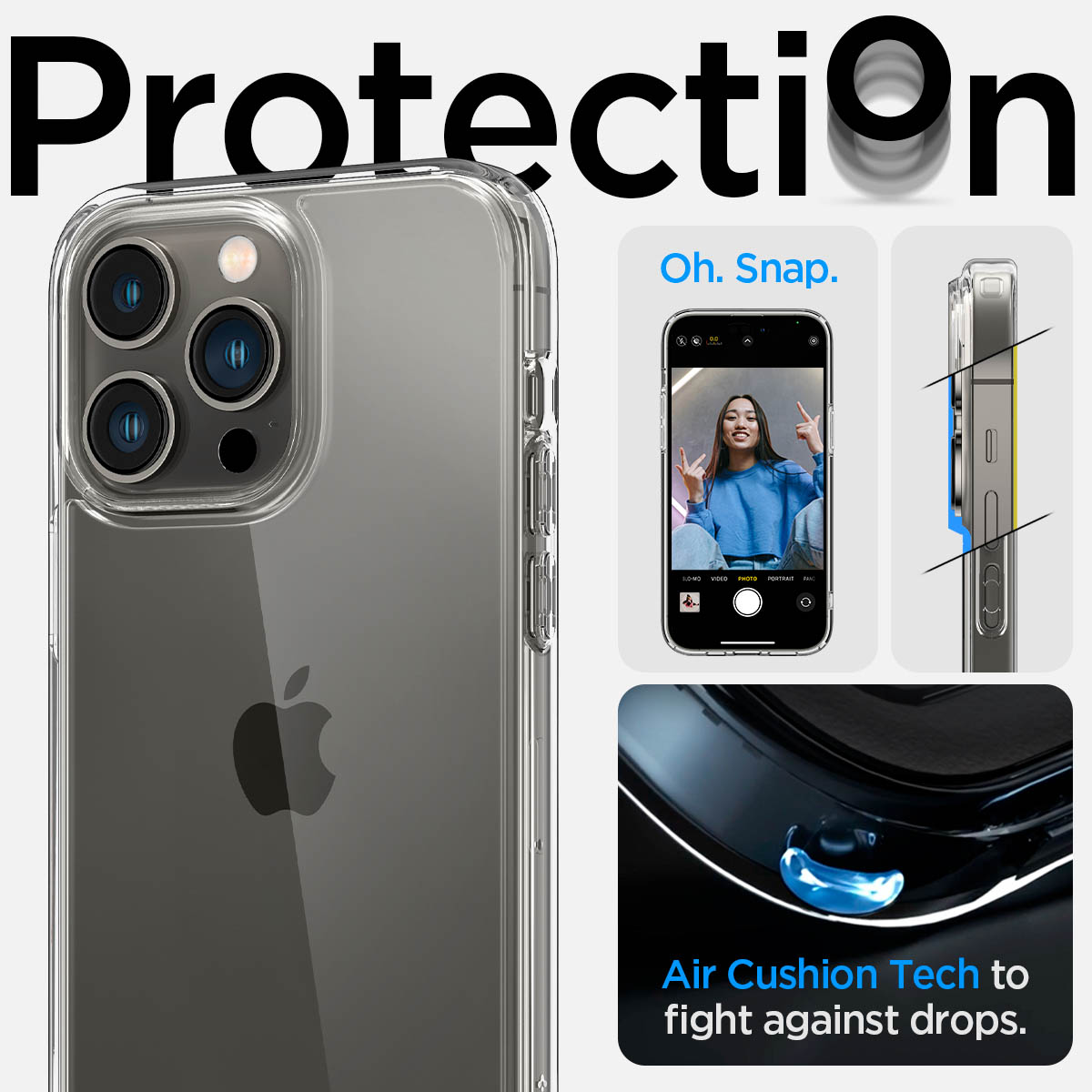 Przezroczyste etui na telefon z technologią "Air Cushion Tech" chroniącą przed upadkiem.