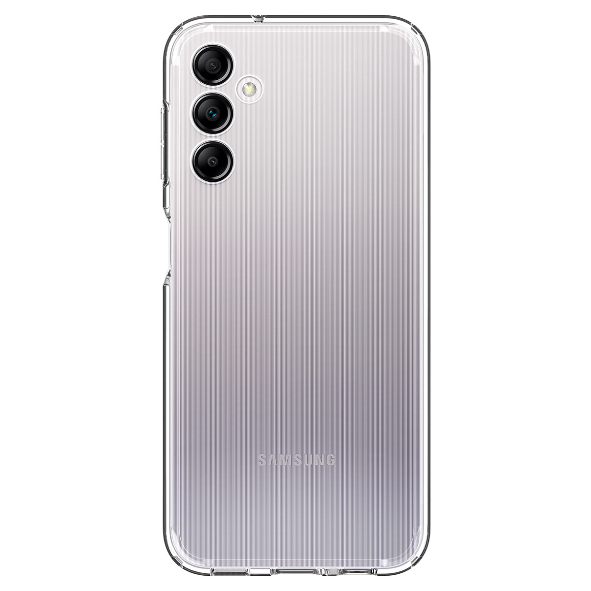 Coque transparente sur un téléphone, montrant l'arrière.