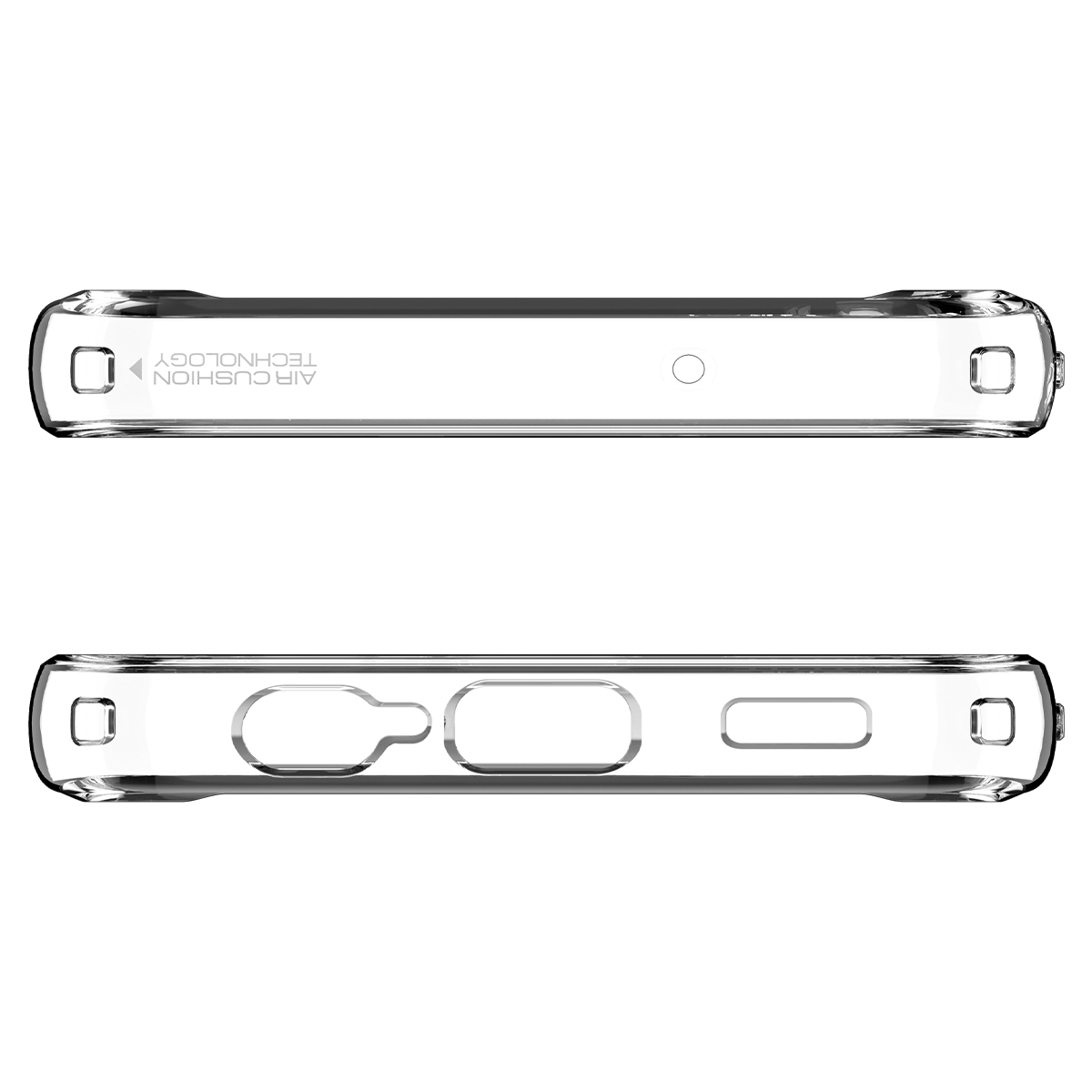 Deux vues d'une coque transparente. Technologie Air Cushion visible.