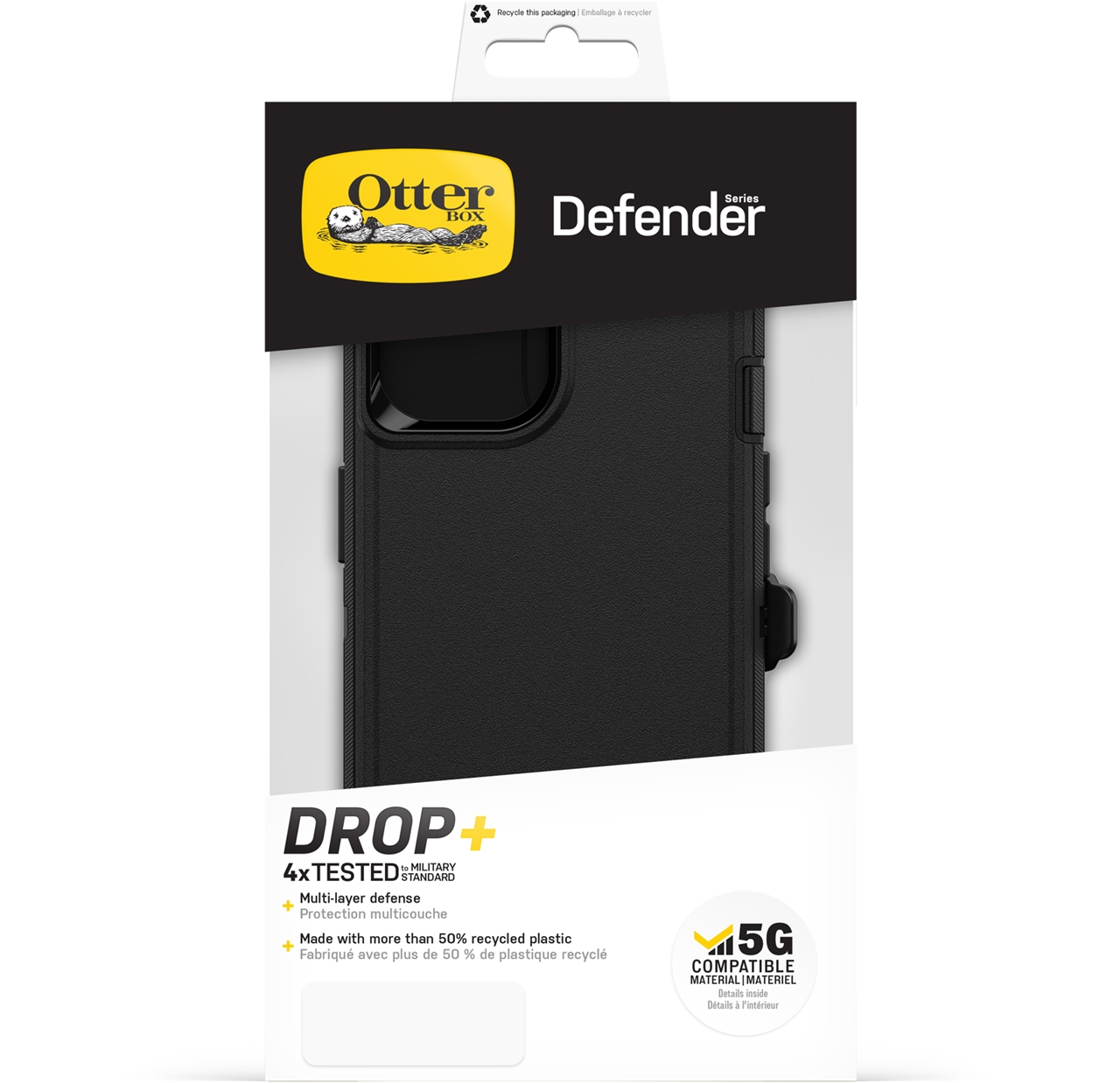 Schwarze OtterBox Defender Handyhülle, 4x getestet, aus recyceltem Material