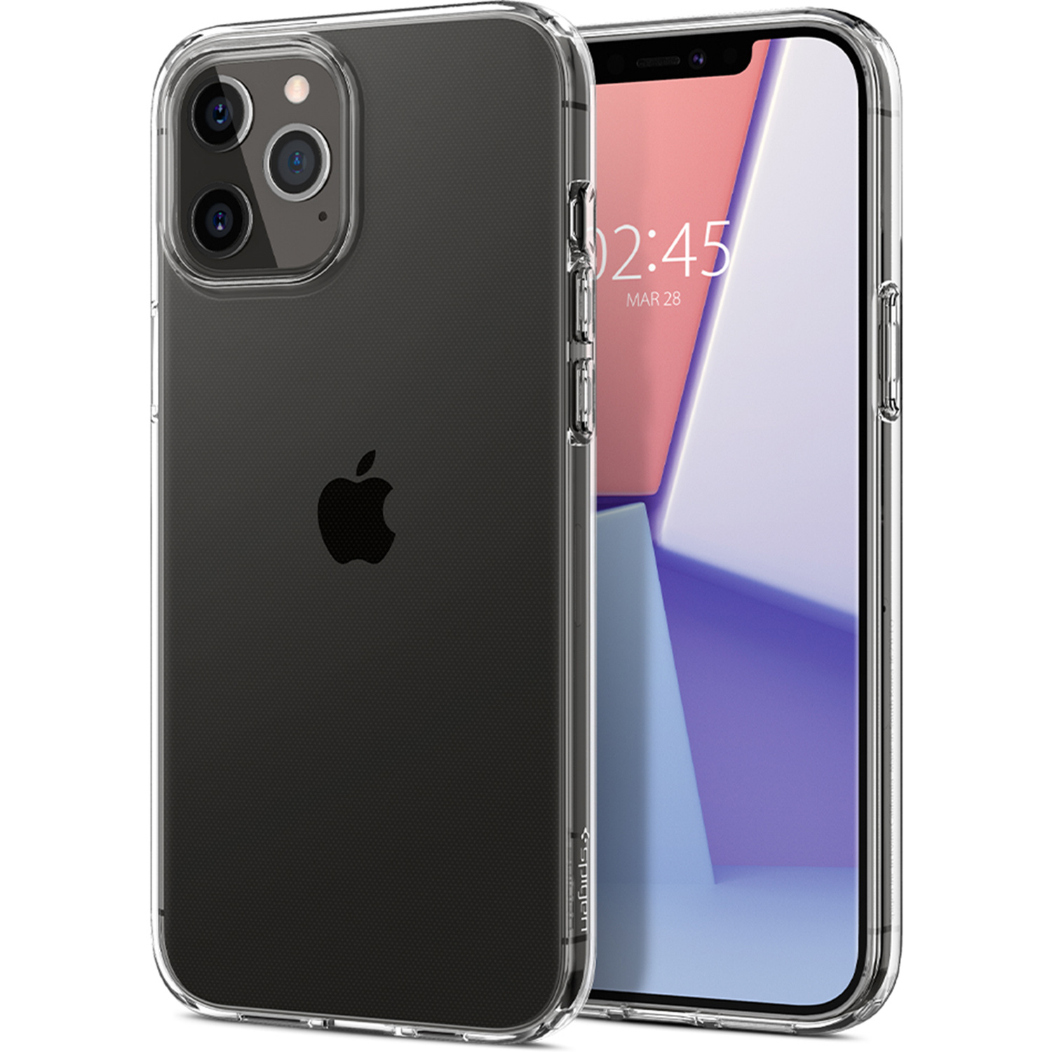 Una custodia trasparente per telefono su un iPhone con uno schermo che mostra la schermata iniziale.