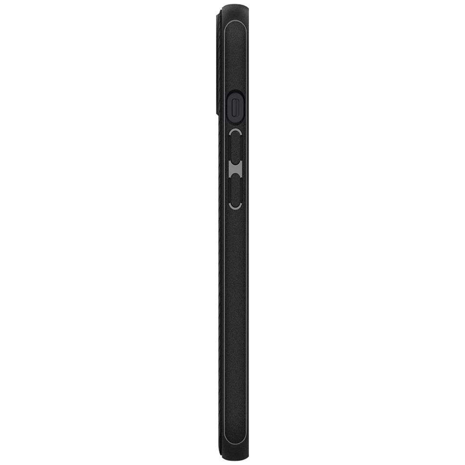 Zwarte telefoonhoes met volumeknoppen en een schakelaar aan de zijkant.