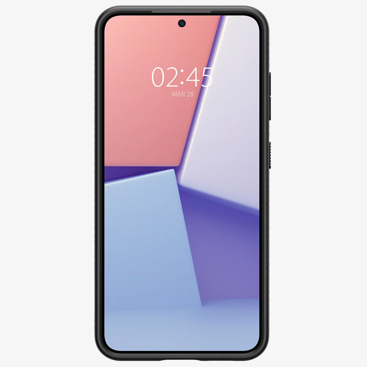 Uno smartphone nero con uno sfondo astratto sullo schermo.