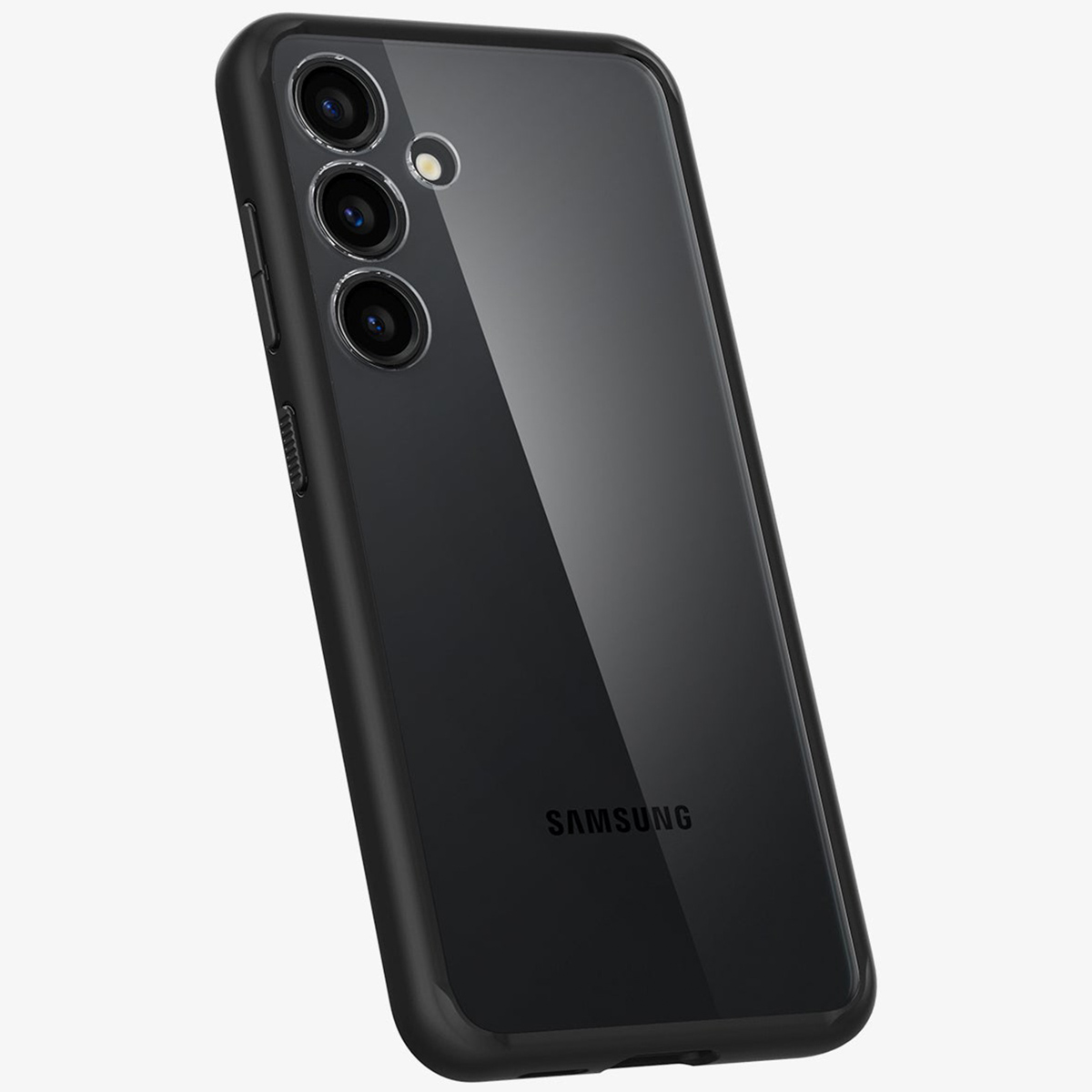 Custodia per telefono nera con un telefono Samsung all'interno. La custodia copre la parte posteriore e i lati.