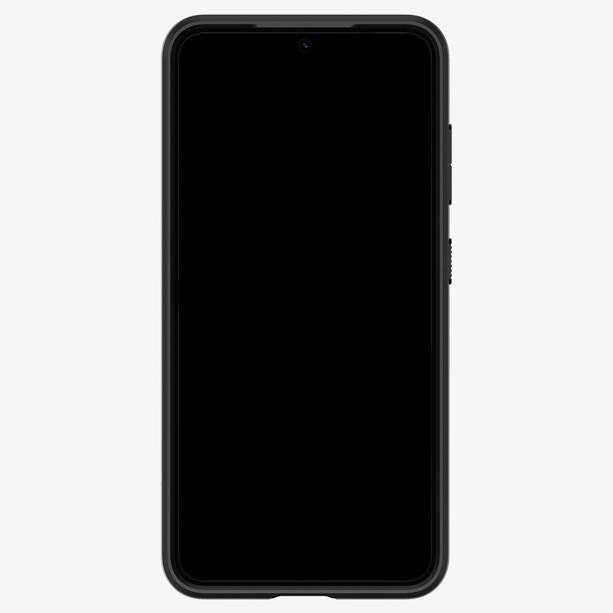 Telefono nero con schermo nero. Sfondo bianco.