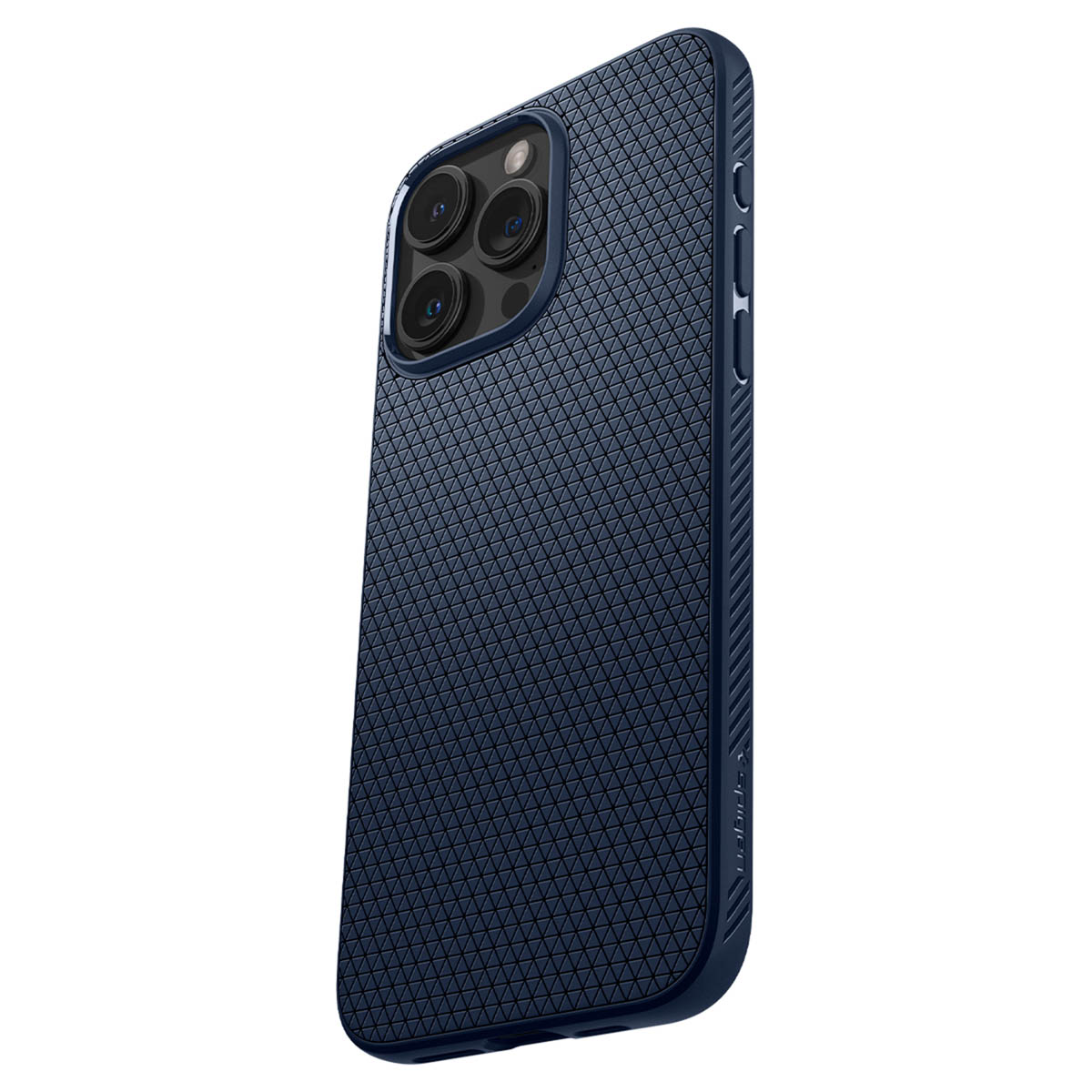 Donkerblauwe telefoonhoes met een gestructureerd ontwerp.