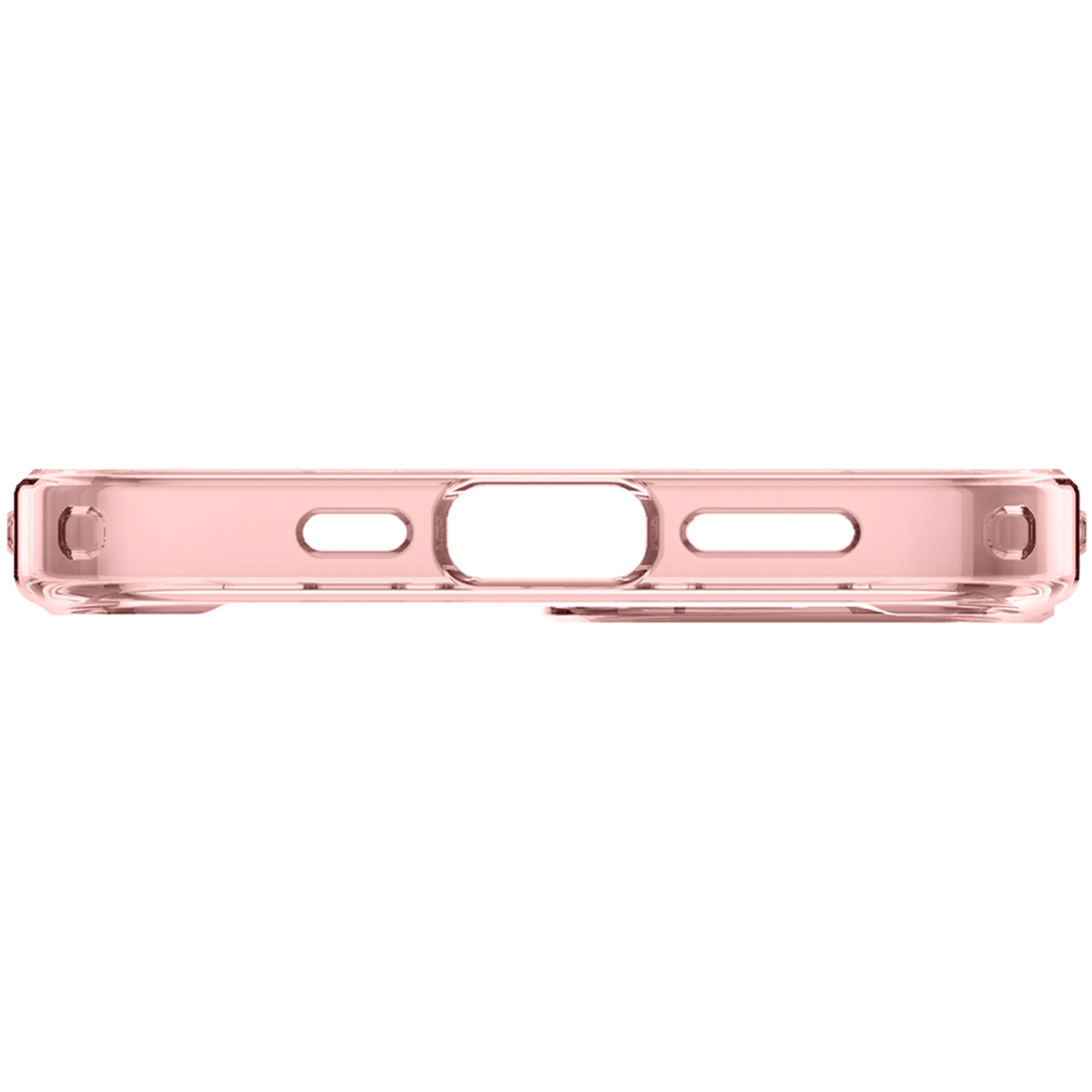 Pink phone case, side view, with button and port cutouts.