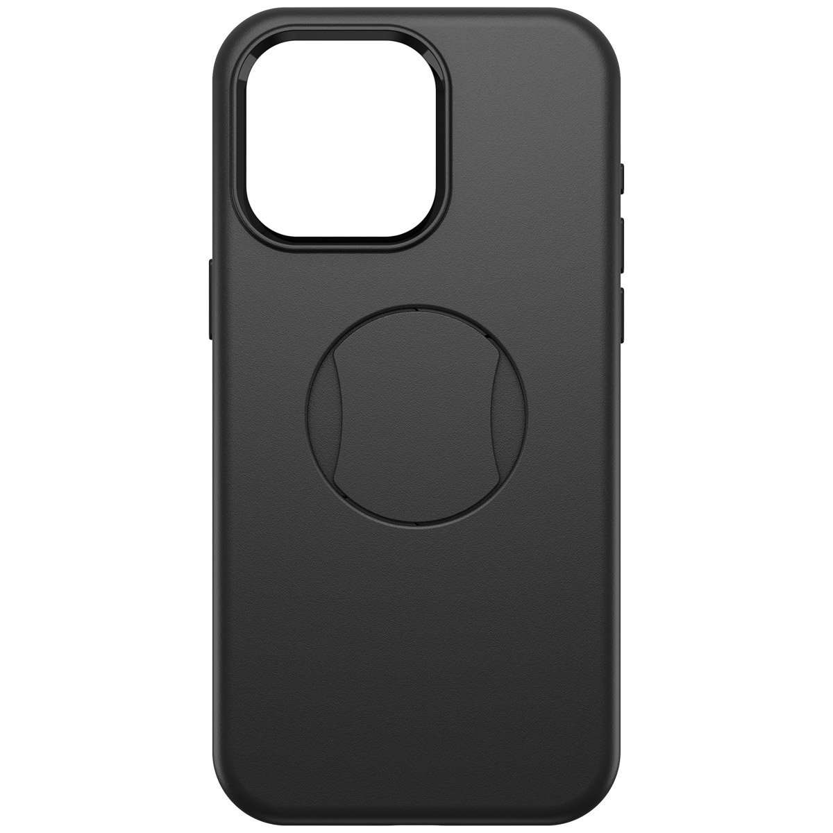Coque de téléphone noire avec renfoncement circulaire. Coque noire avec trou pour la caméra.