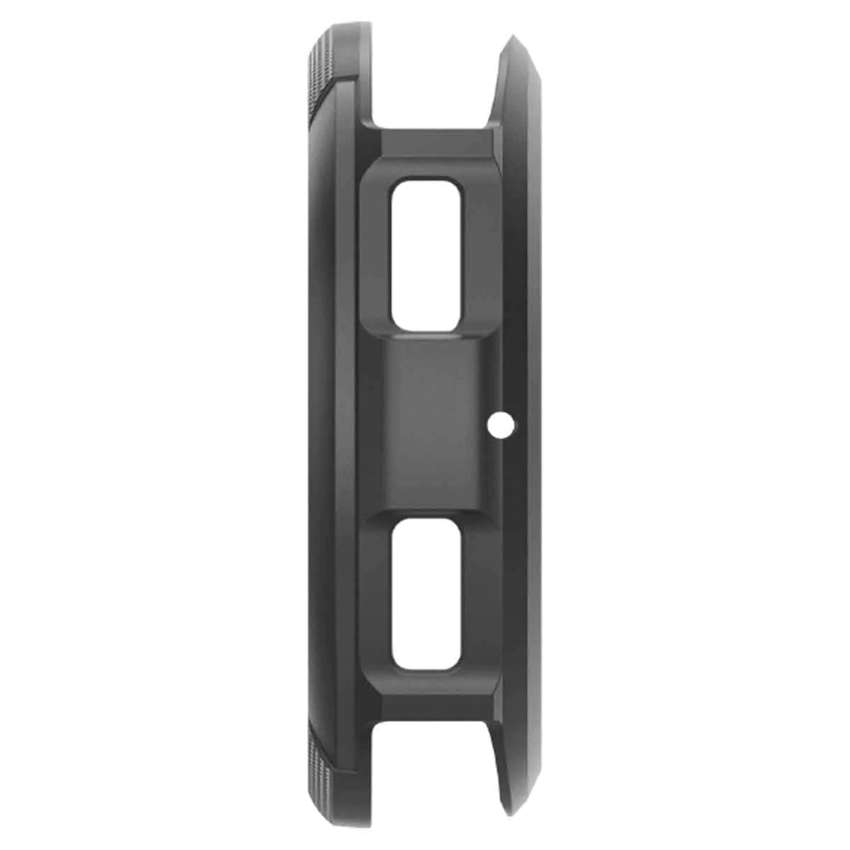 Ciemnoszara obudowa, profil boczny, pokazujący dwa prostokątne wycięcia.