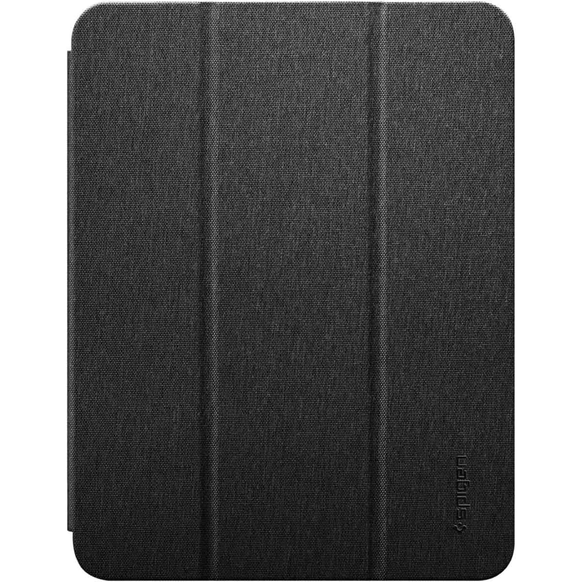 Black tablet case. The case is closed. White background.