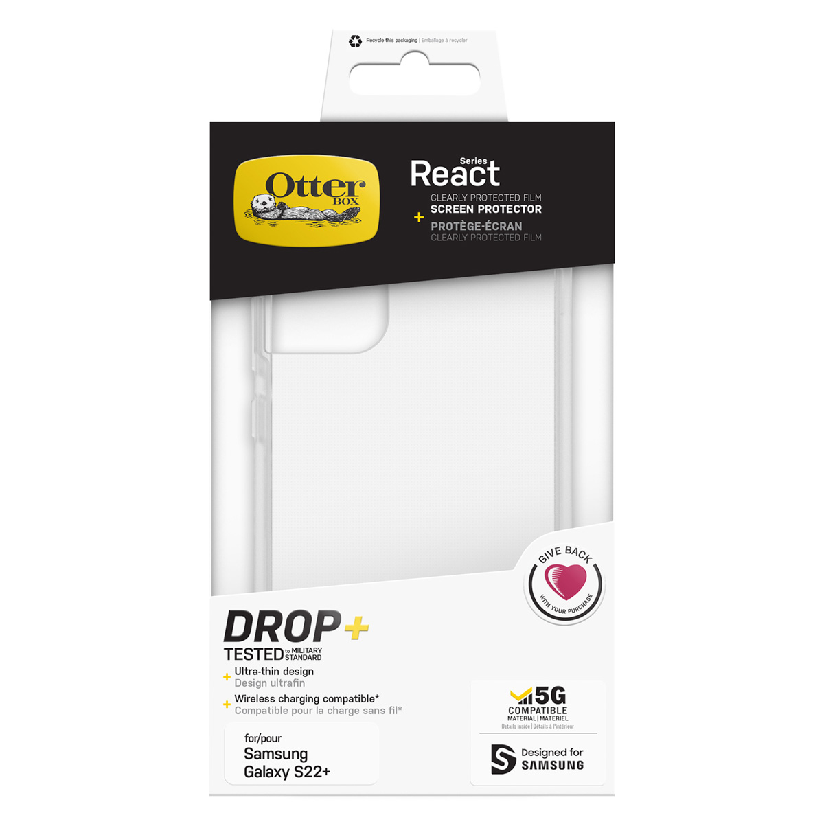 Protector de pantalla OtterBox React para Samsung Galaxy S22+.
