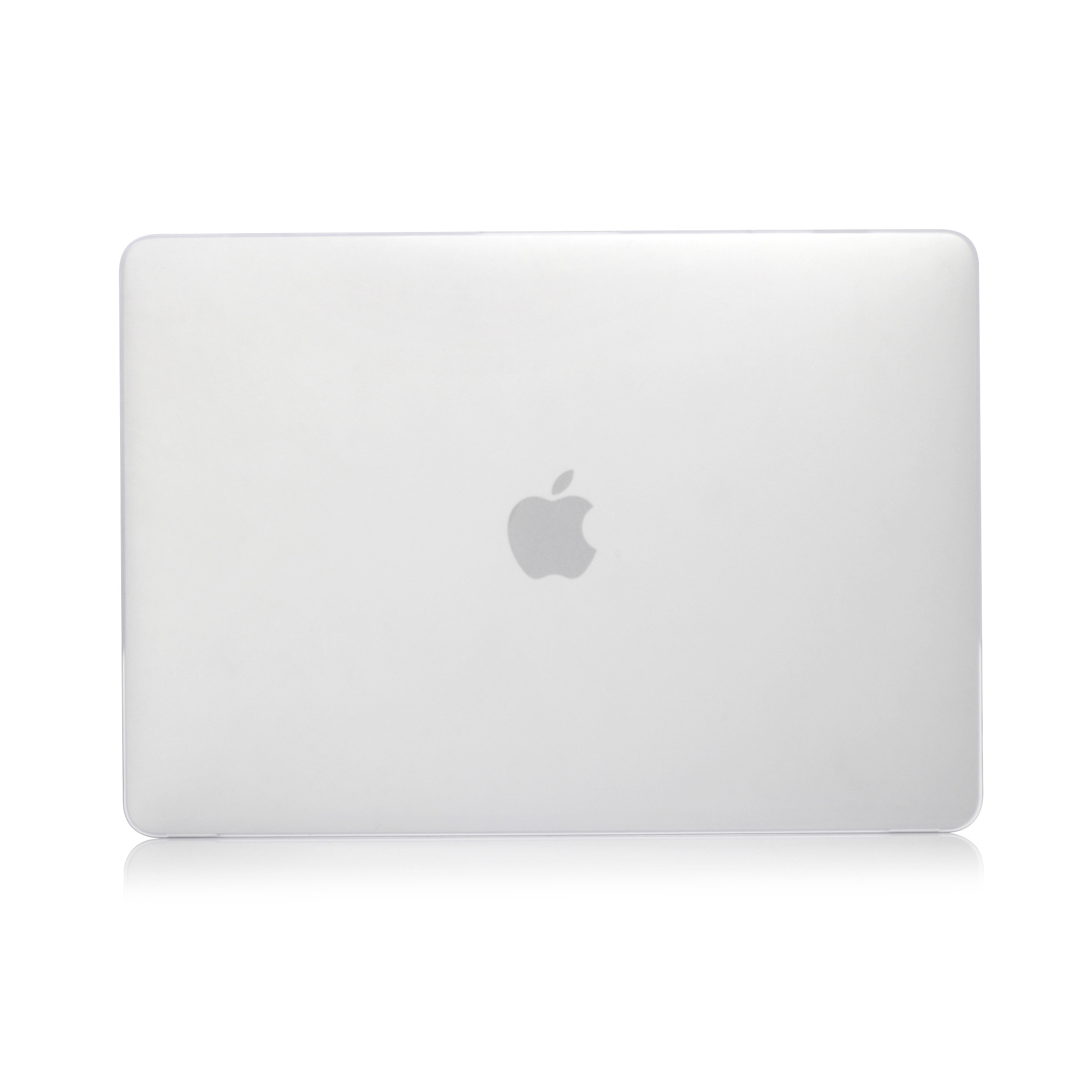 Parte trasera de un portátil blanco con el logo de Apple en el centro.