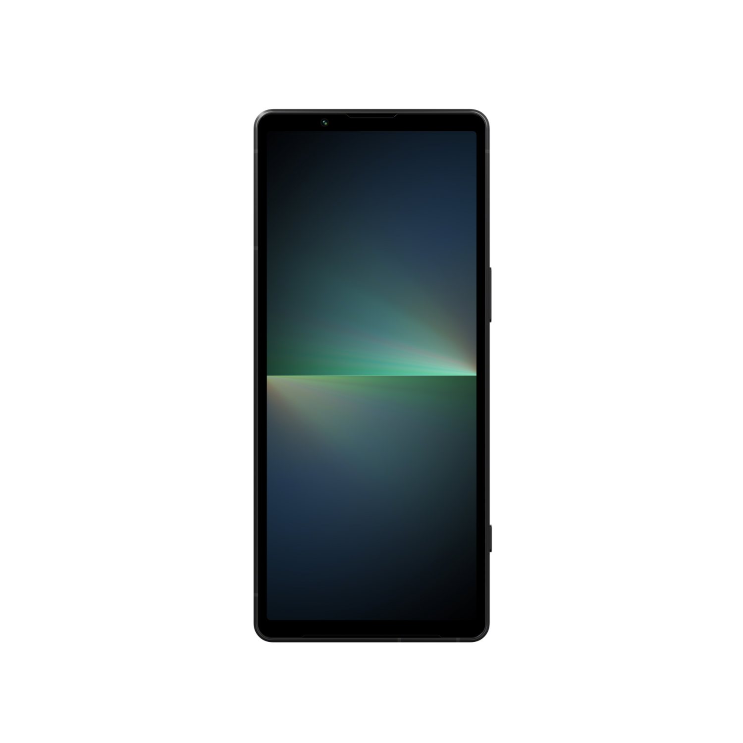 Schwarzes Smartphone mit großem Bildschirm. Der Bildschirm hat einen Farbverlauf.