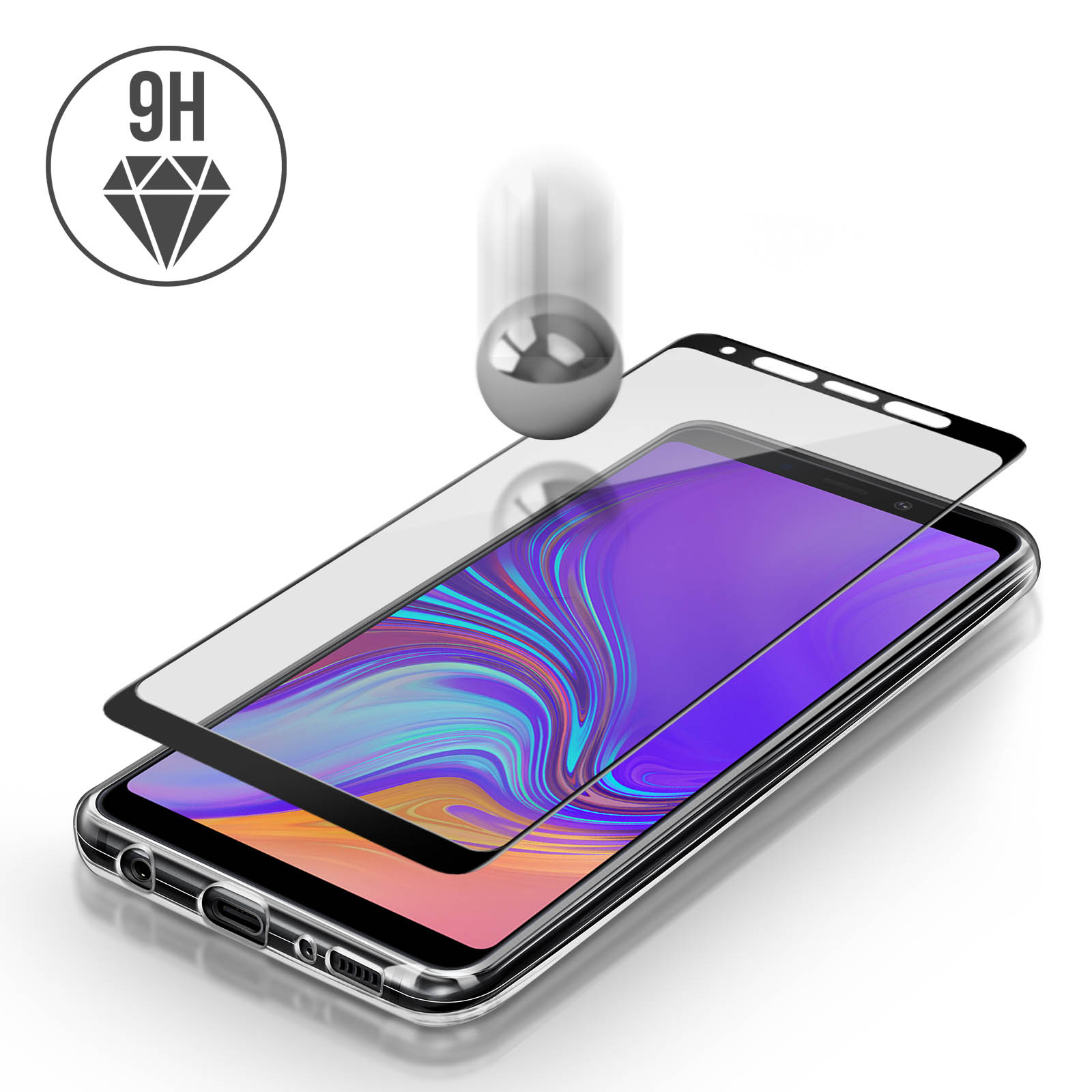 Un telefono a cui viene applicata una protezione per lo schermo, con un simbolo di diamante.