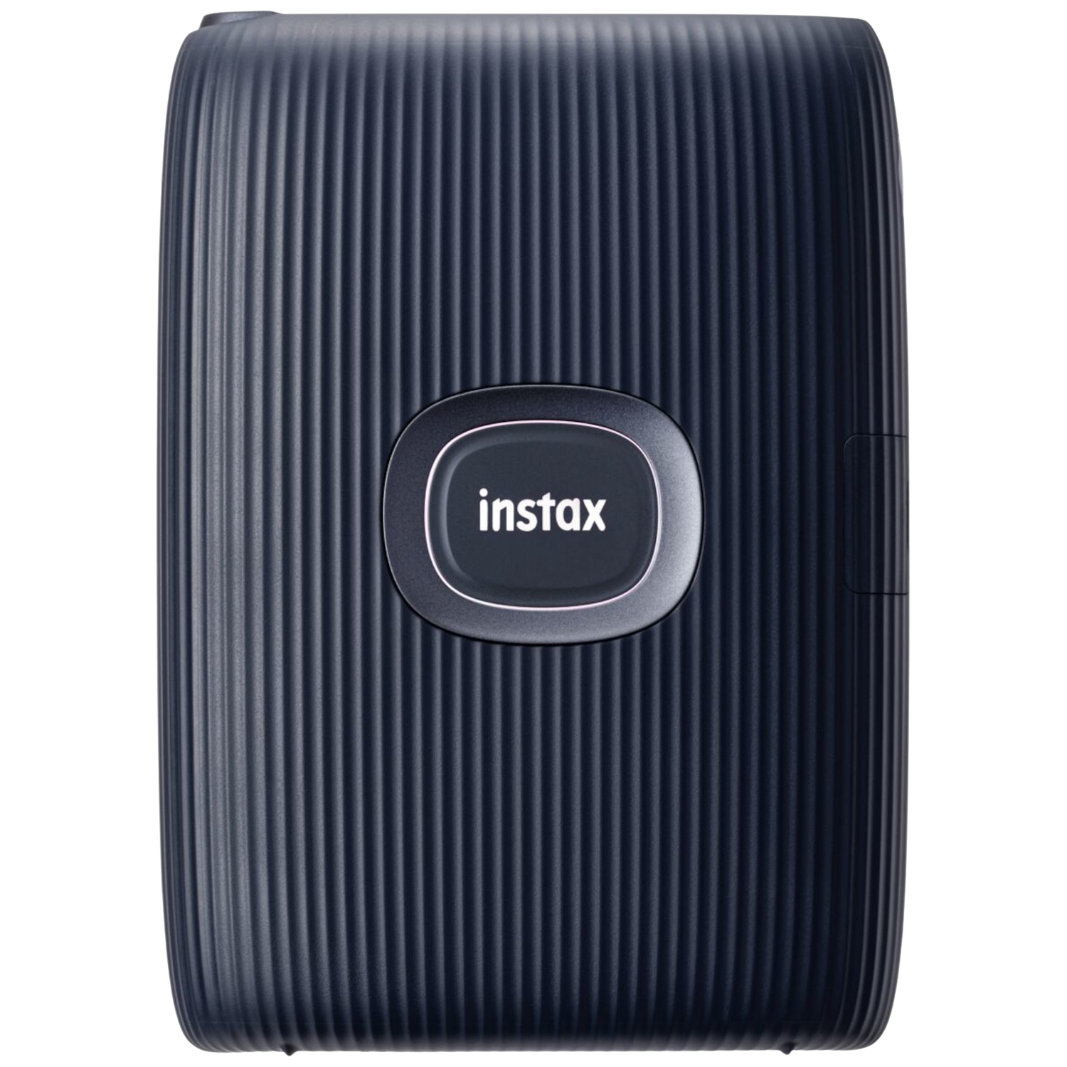 Ein dunkelblauer Instax Mini Link 2 Drucker mit geriffeltem Design.