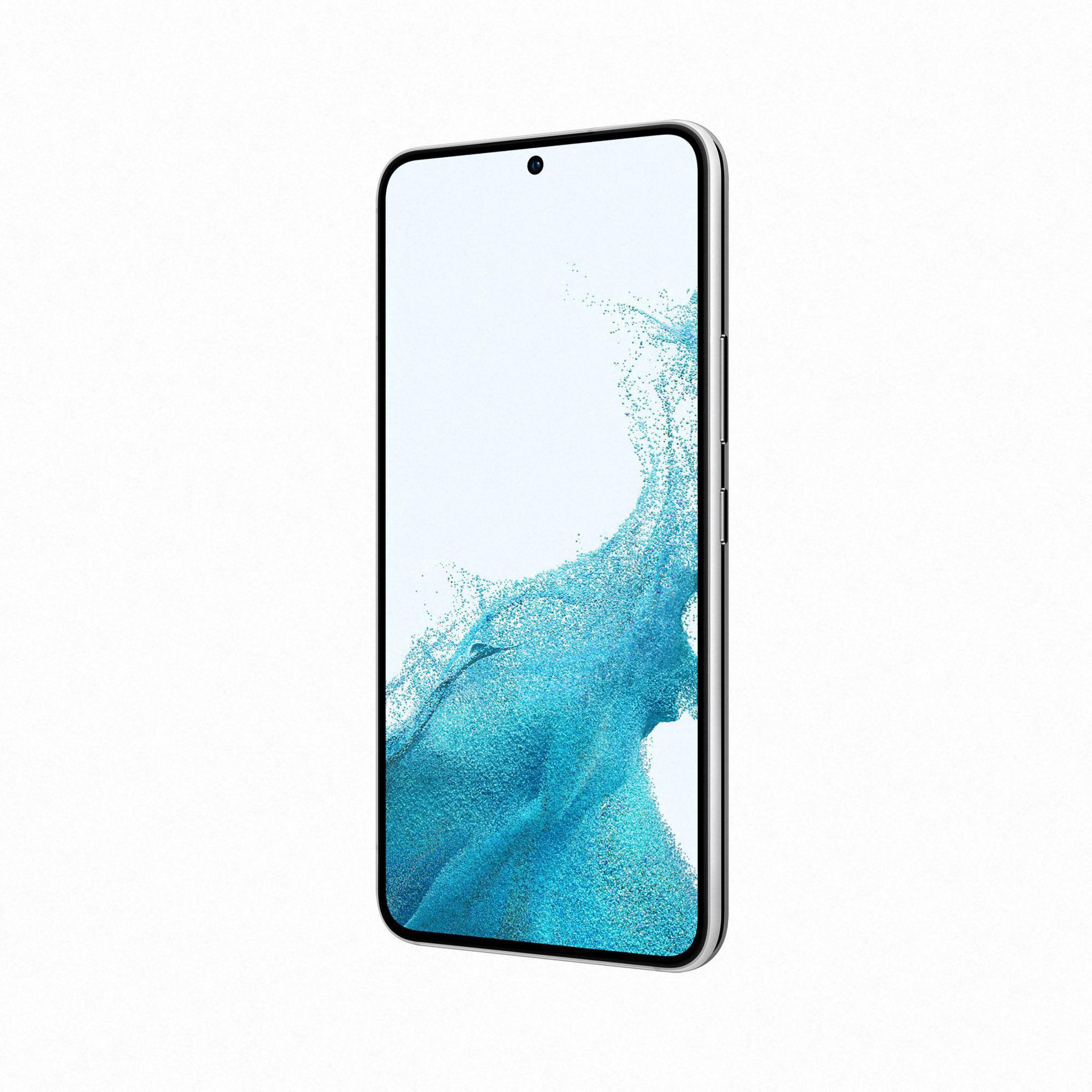 Srebrny smartfon. Ma duży ekran i mały aparat u góry.