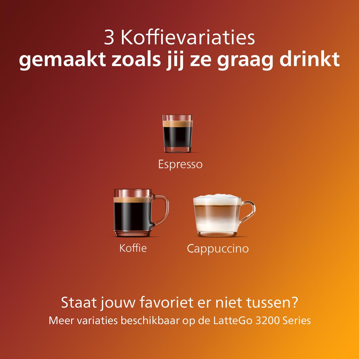 Espresso, Koffie ve Cappuccino yazılı kahve fincanları. Üstte Hollandaca metin.