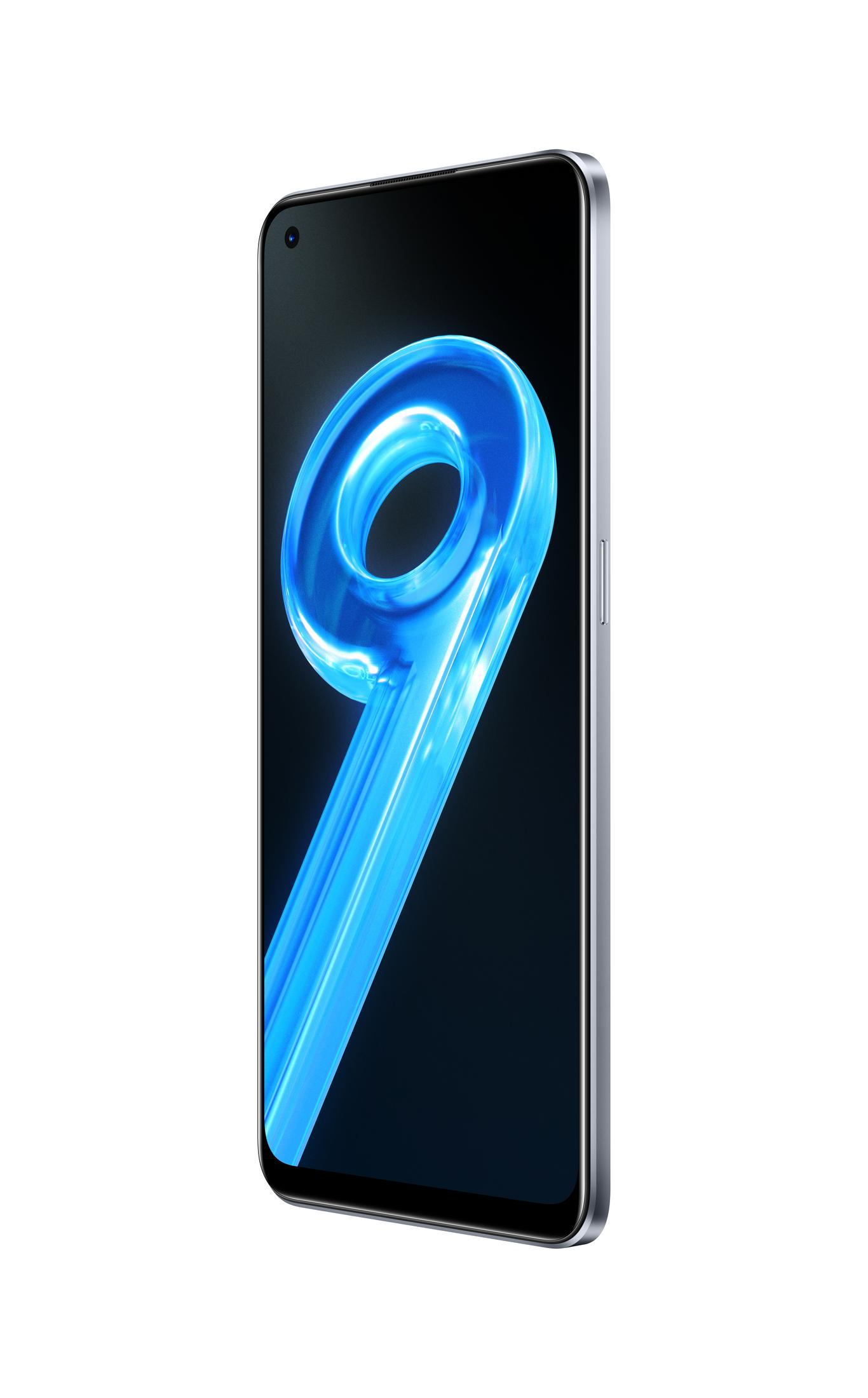 Smartphone auf weißem Hintergrund, mit großer blauer Ziffer '9' auf dem Bildschirm.