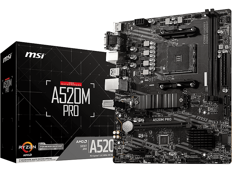 MSI 7D14-005R A520M PRO Mainboard Schwarz