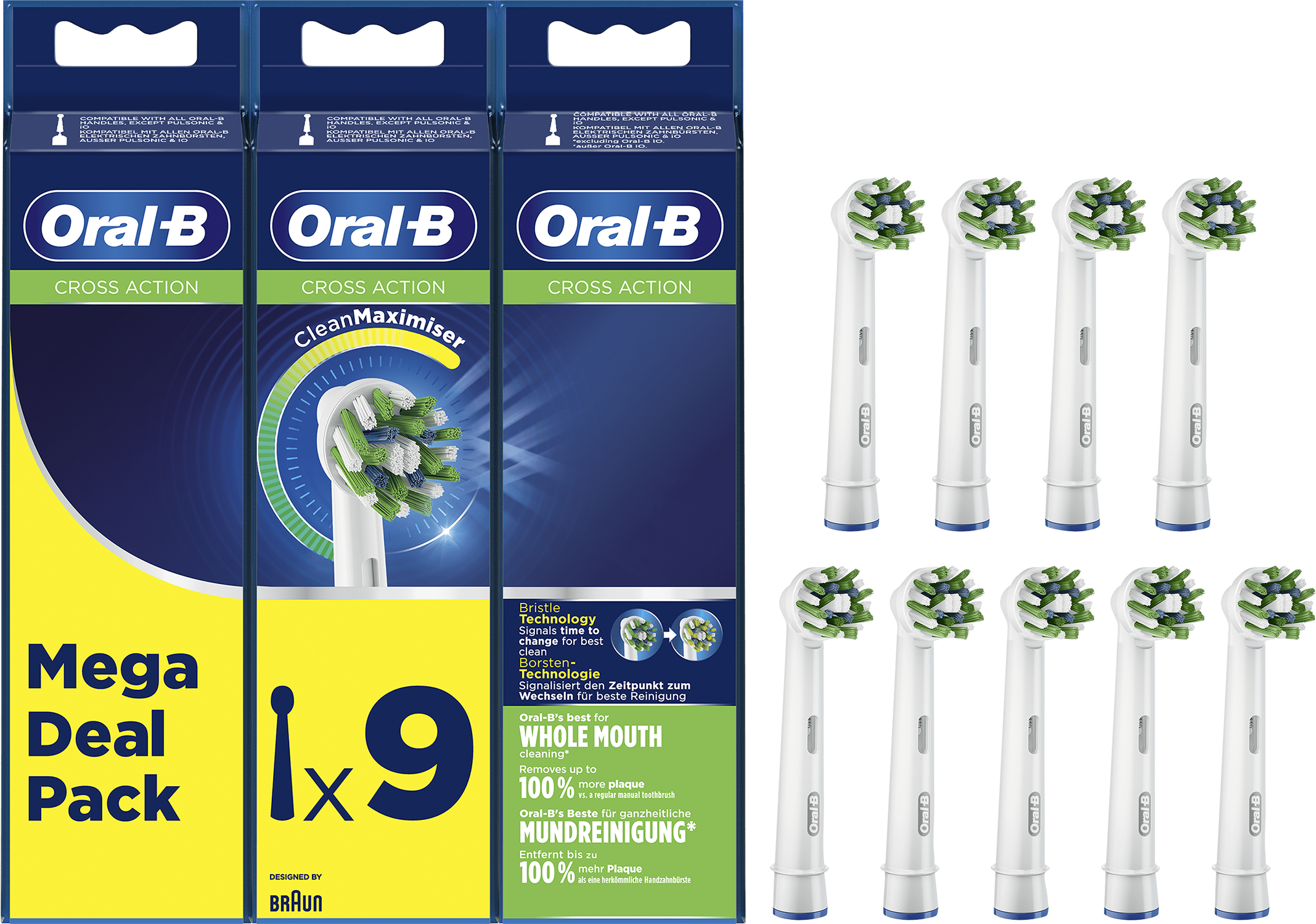 Oral-B Cross Action Zahnbürstenköpfe im Mega Deal Pack, neun Packungen.