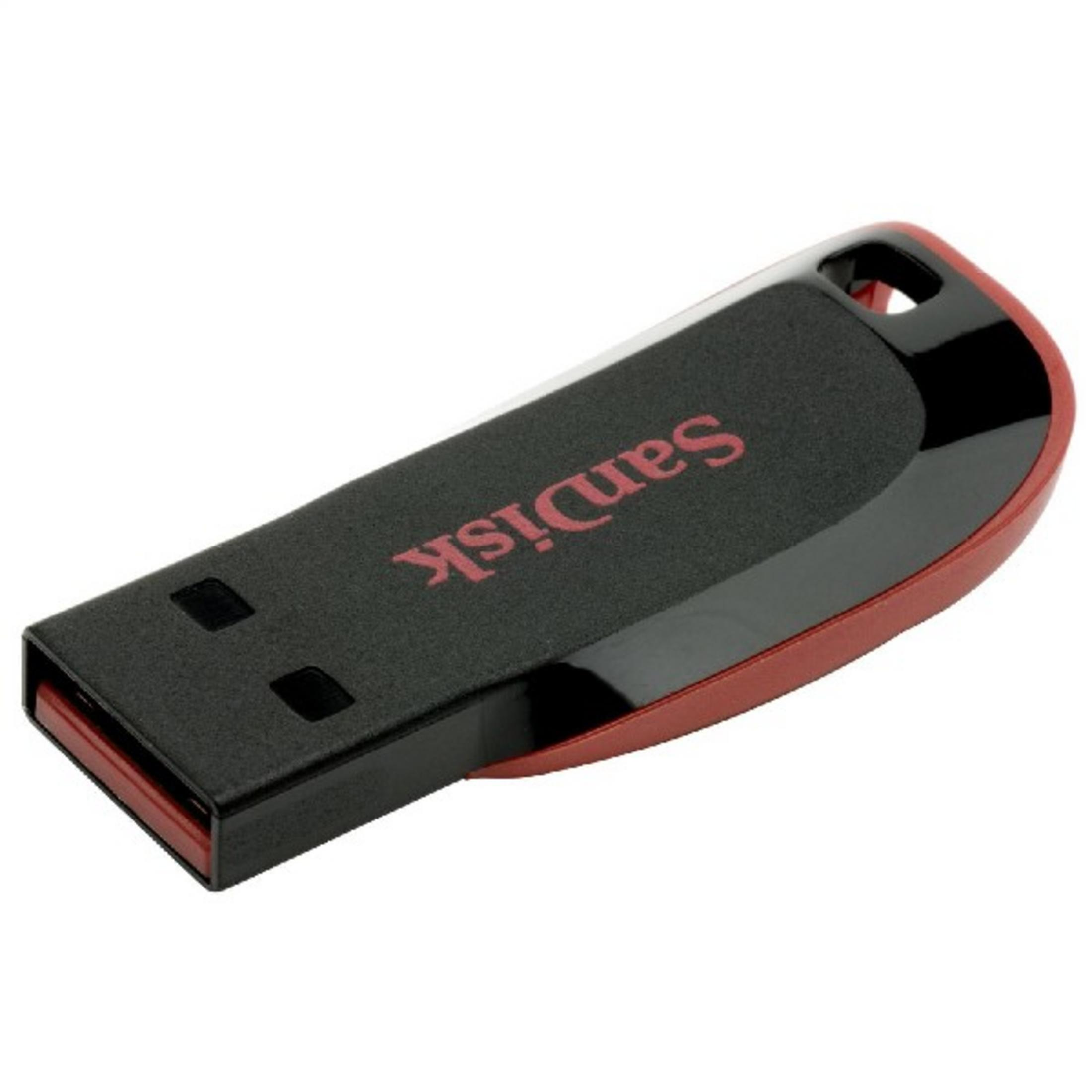 Czarno-czerwony pendrive SanDisk.