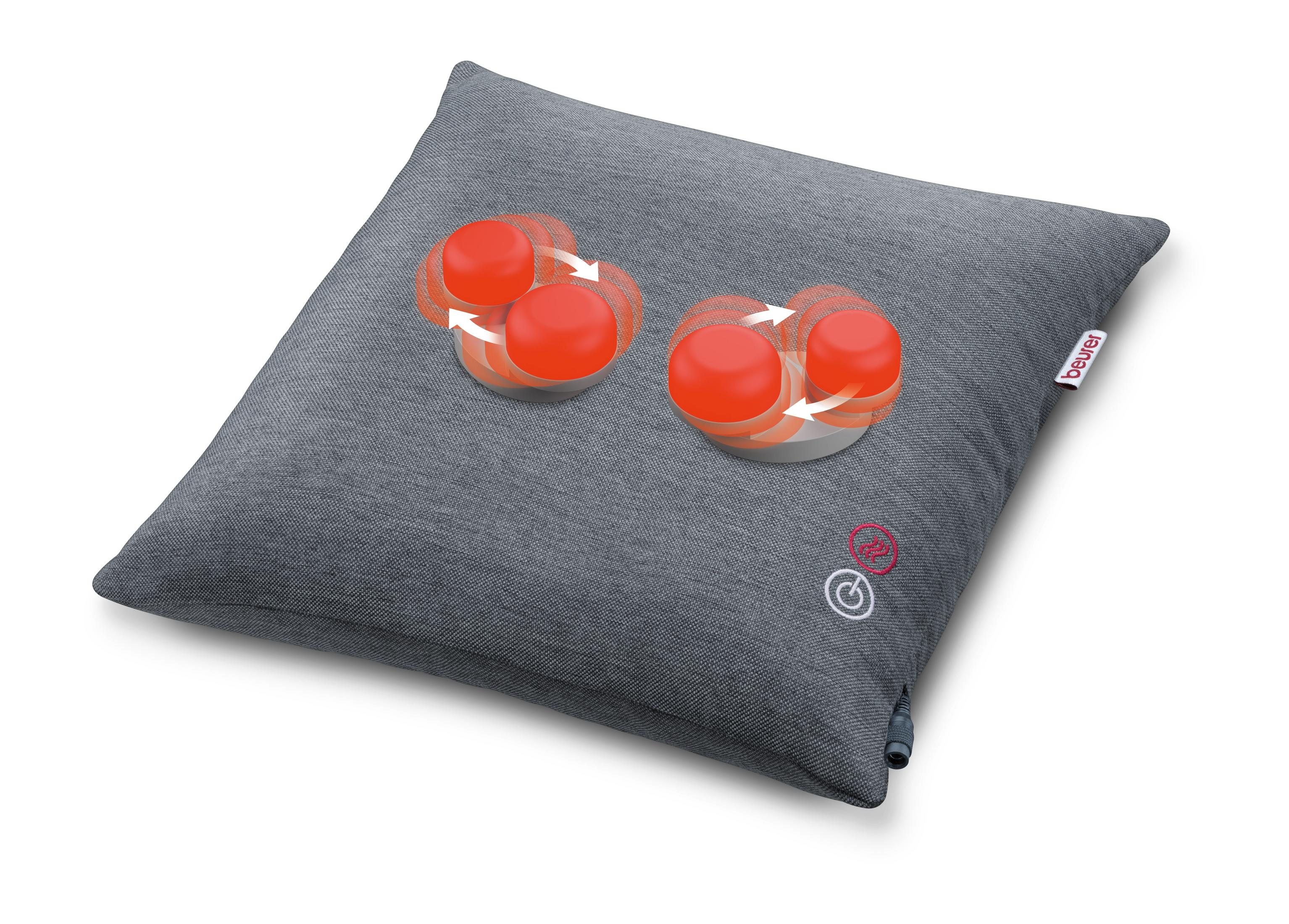 Graues Massagekissen mit rotierenden roten Massagebällen.