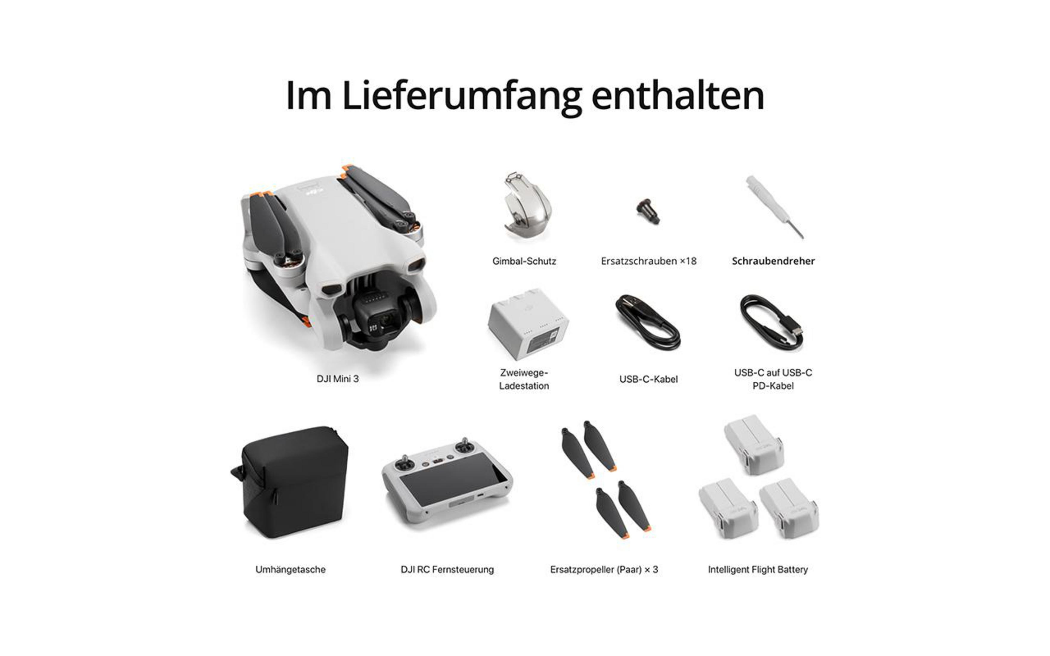 Biały dron, pilot, ładowarka, baterie i akcesoria na białej powierzchni.