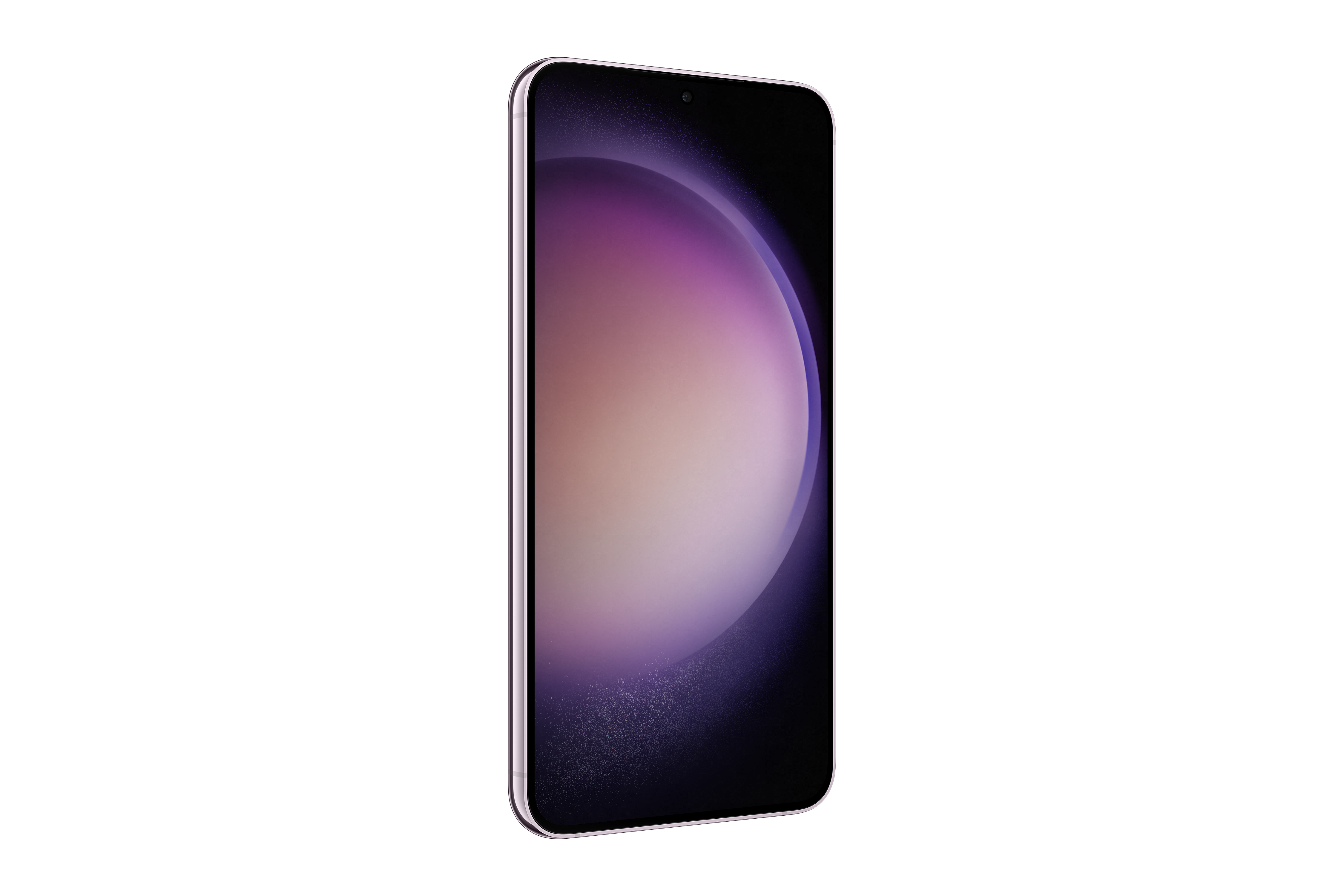 Smartfon z zakrzywionym ekranem, pokazujący kolorowy wyświetlacz na czarnym tle.