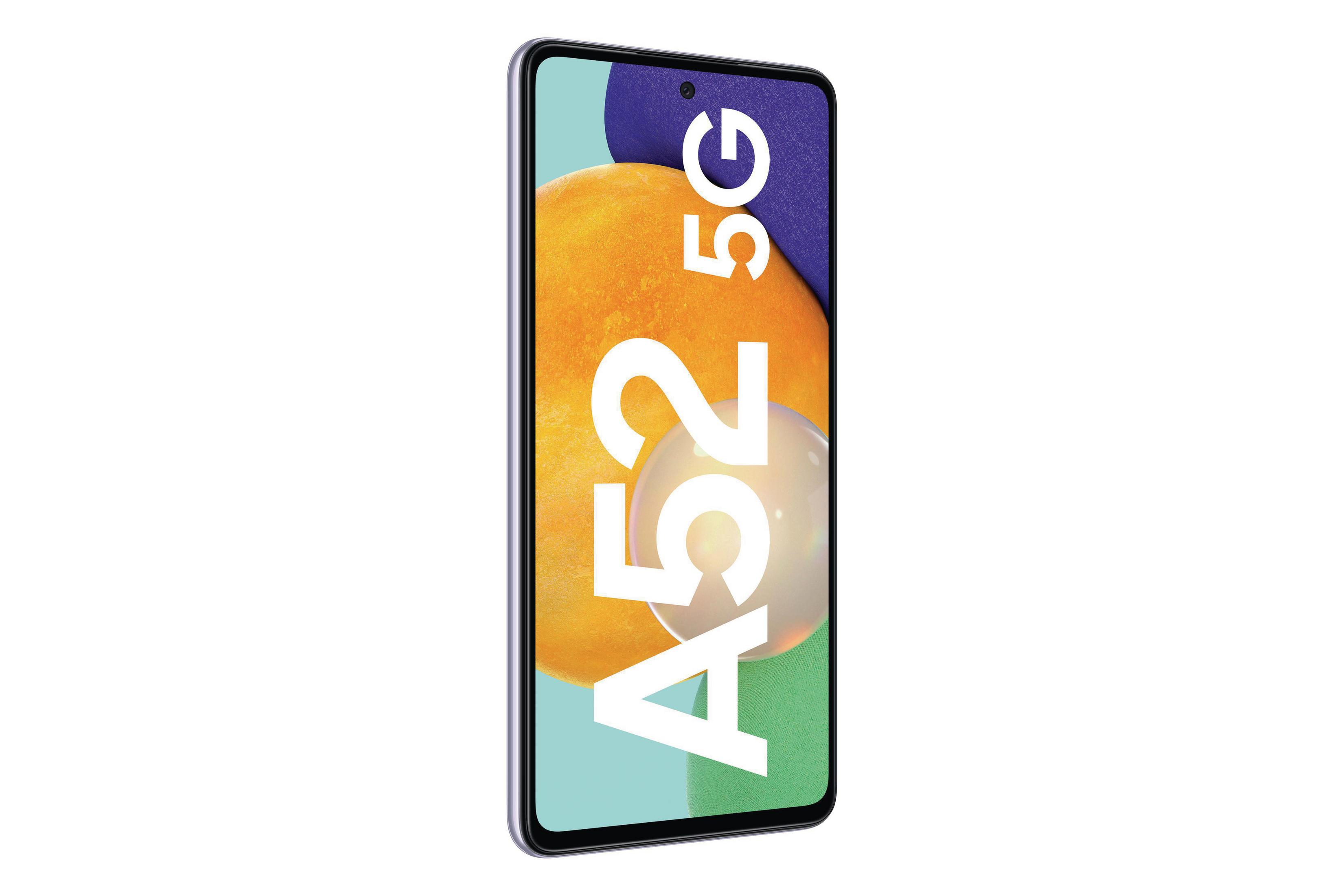Niebieski telefon z białym ekranem, na którym widać niebiesko-różowy gradient.