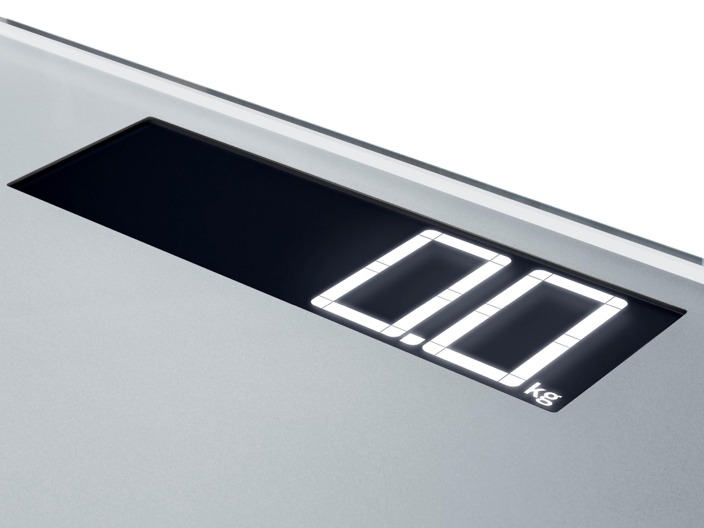 Waga cyfrowa wyświetlająca 0,0 kg. Wyświetlacz znajduje się we wnęce prostokątnej.